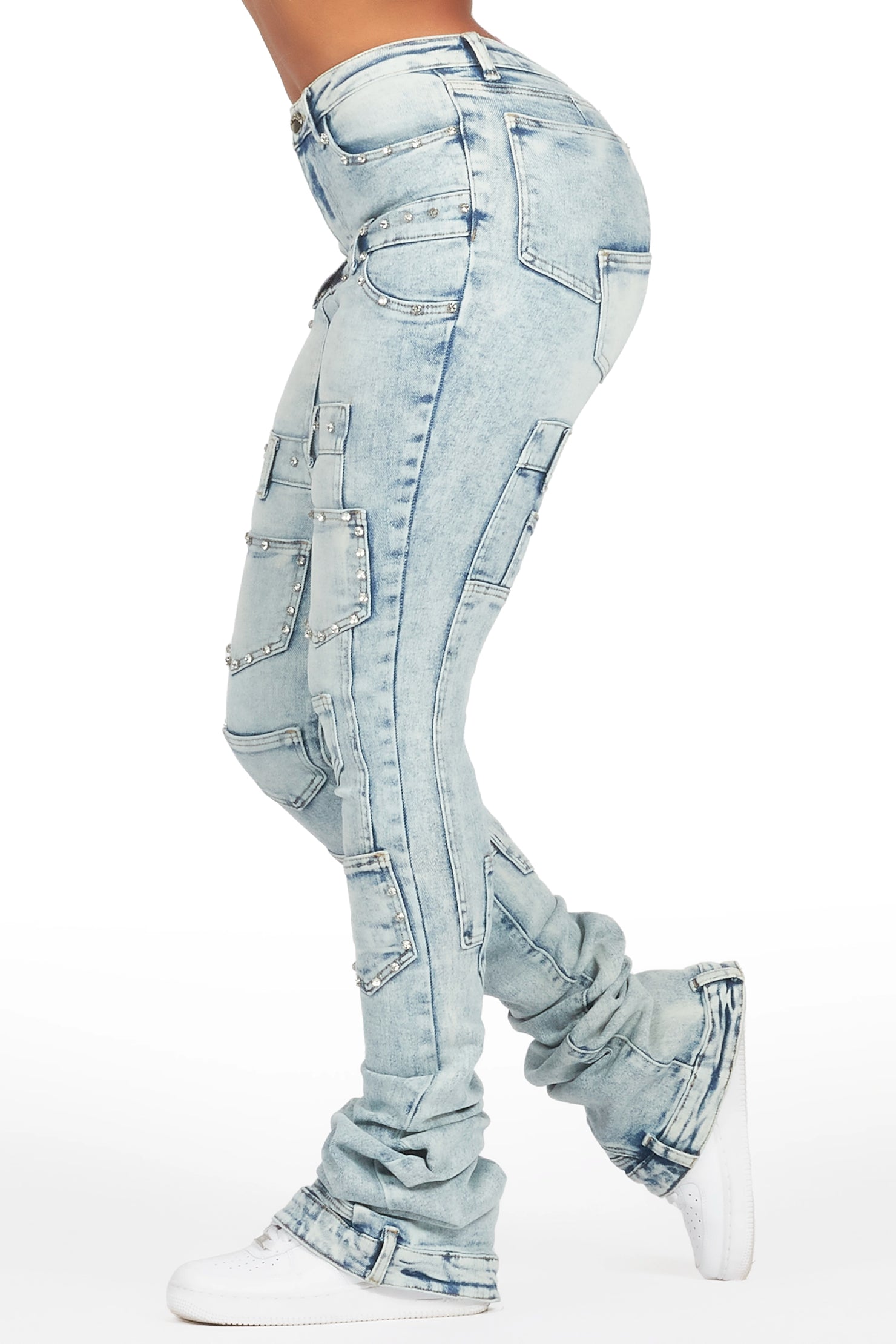 Vicky Light Wash Rhinestone Super Stacked Jean