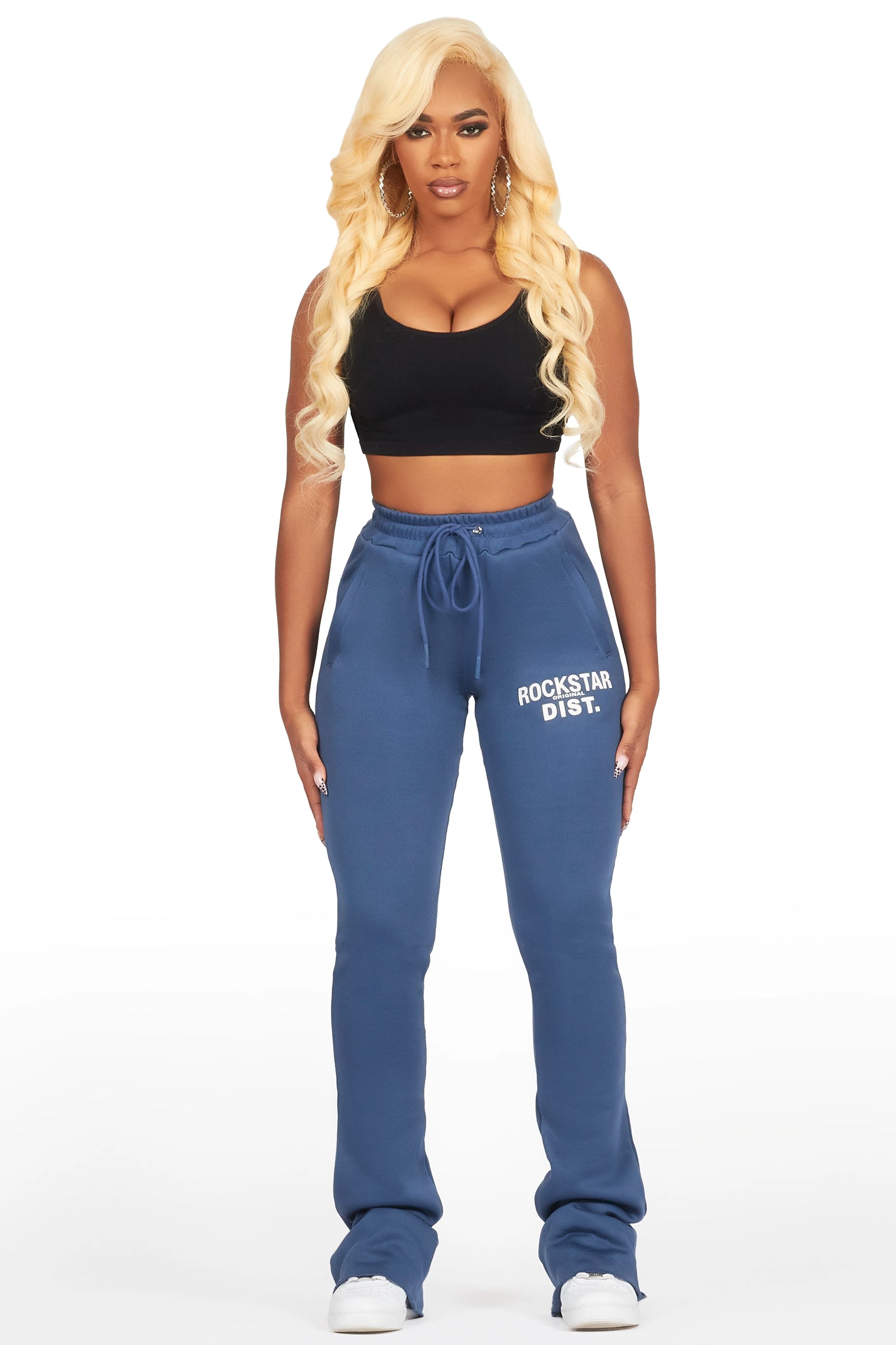 Juliana Navy Super Stacked Track Pant