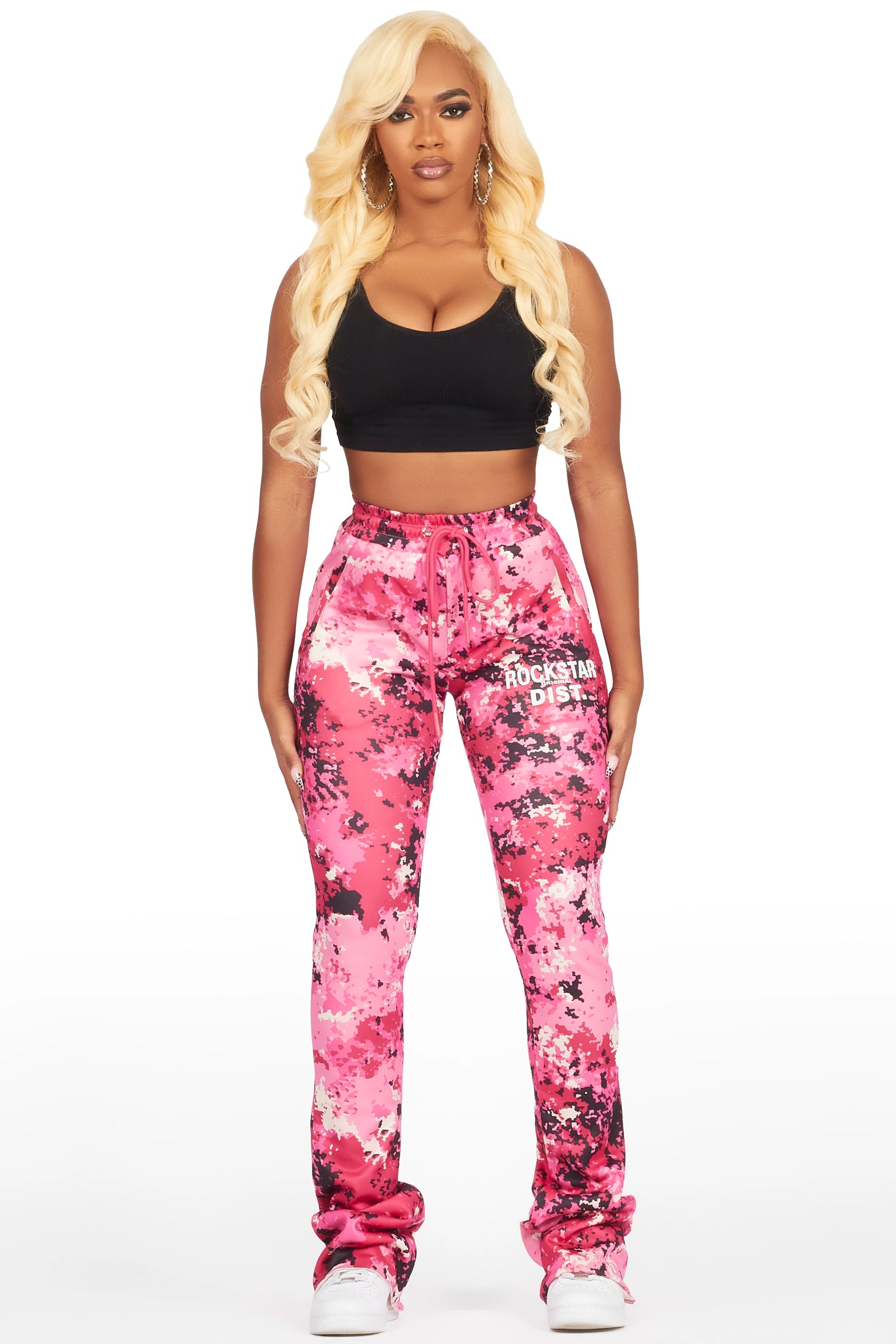 Juliana Pink Digital Camo Super Stacked Track Pant