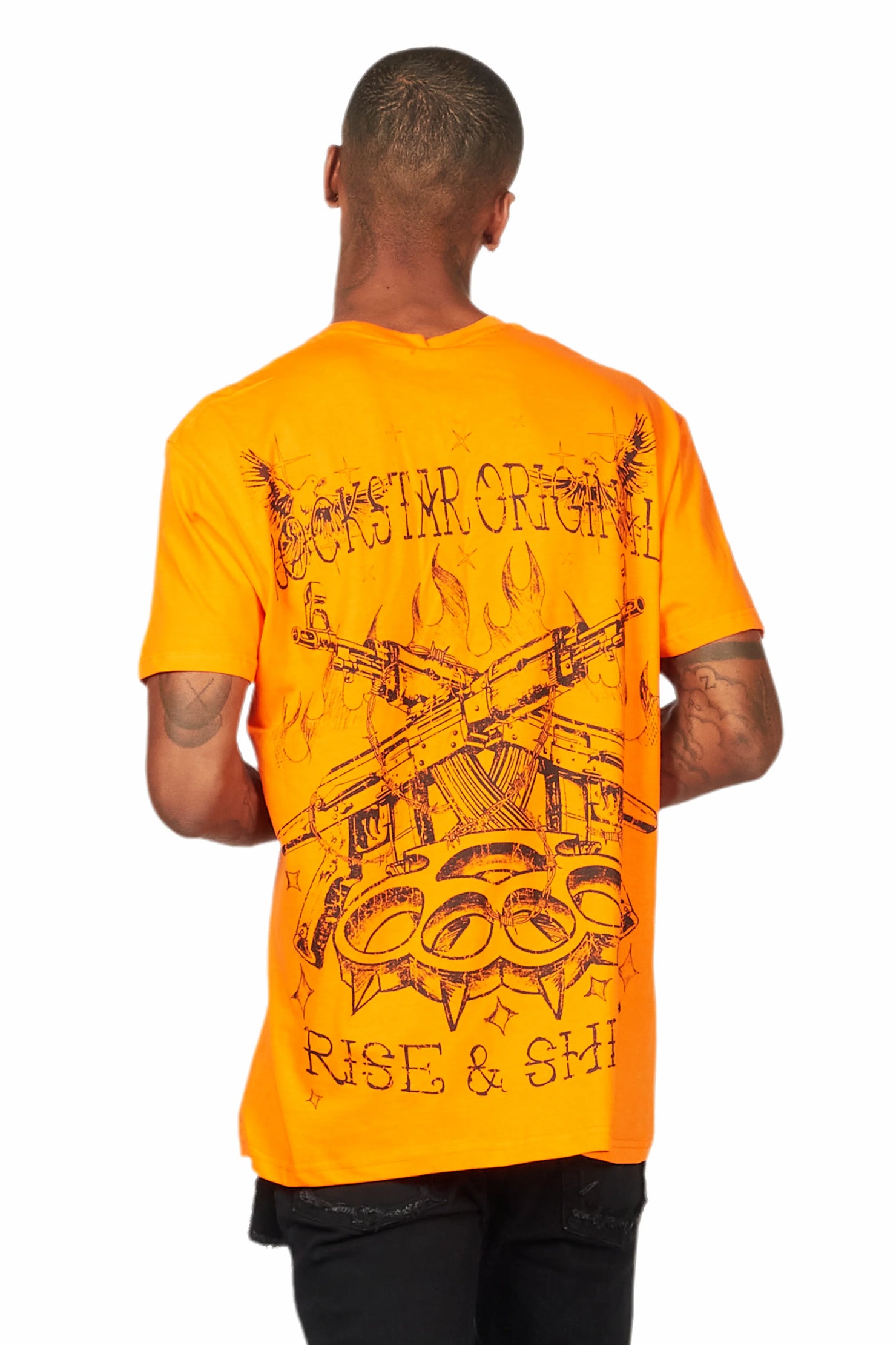 Pogboom Orange Graphic Oversized T-Shirt