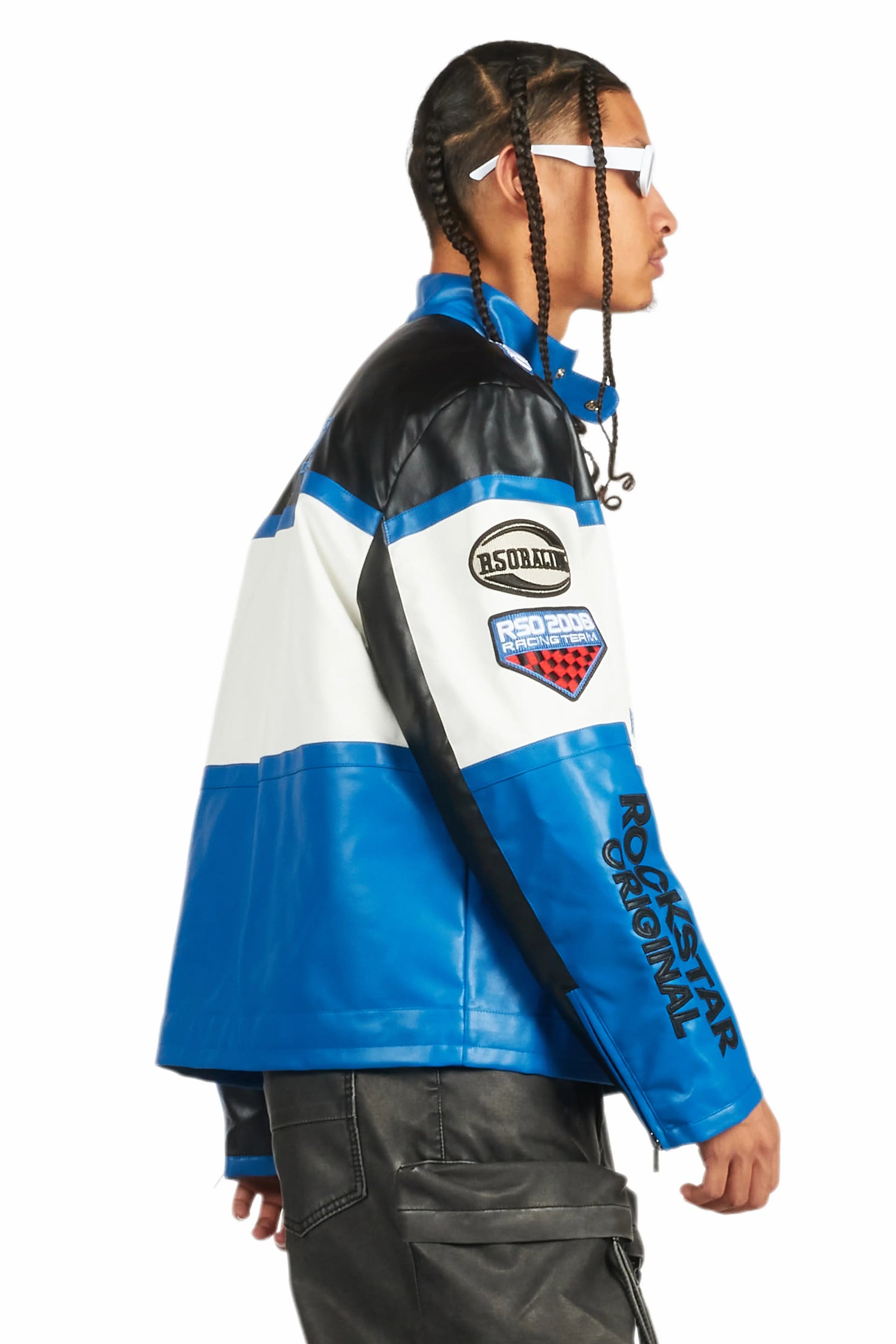 Balint Black/Blue Leather Moto Jacket