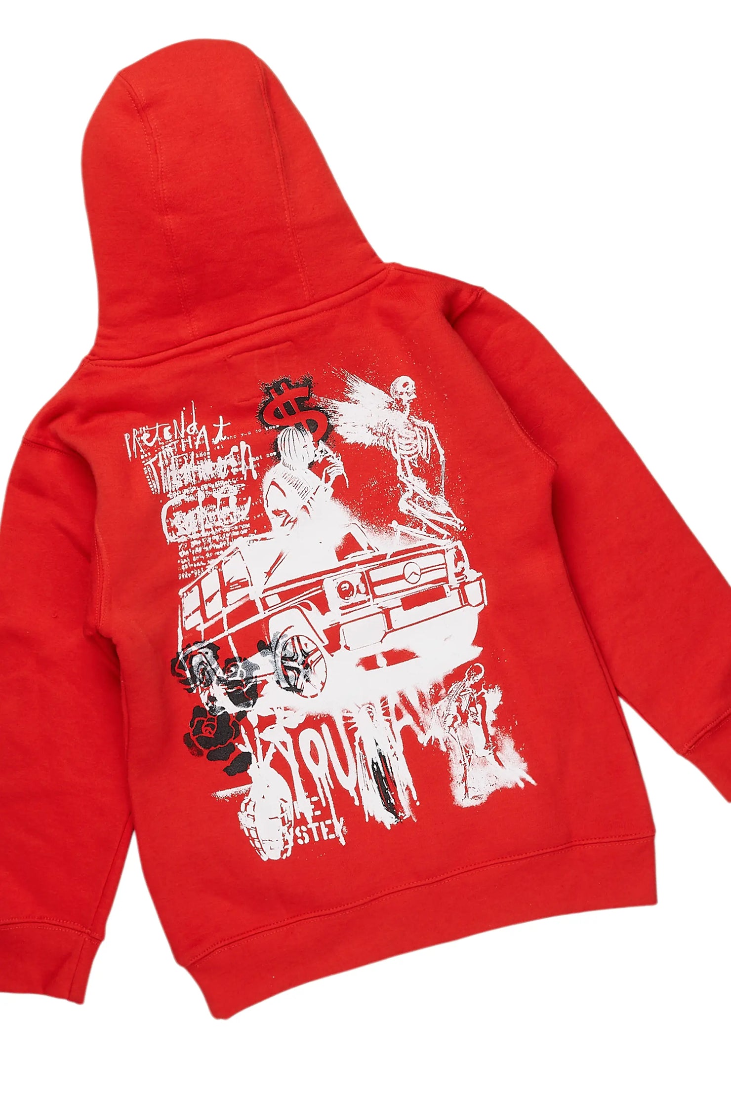 Boys Beau Red/Black Hoodie/Stacked Flare Jean Set