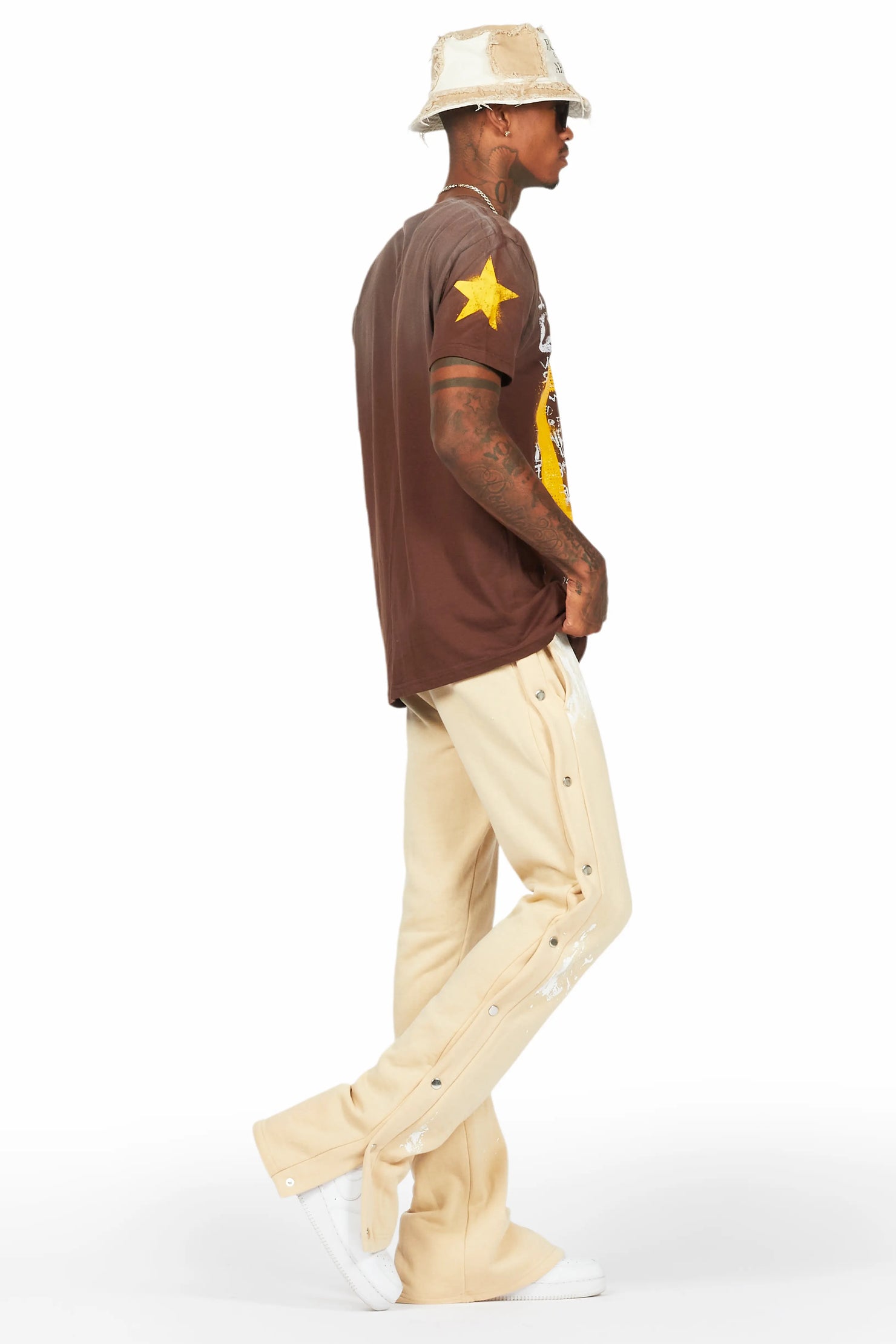 Filip Beige Baggy Snap Button Pant