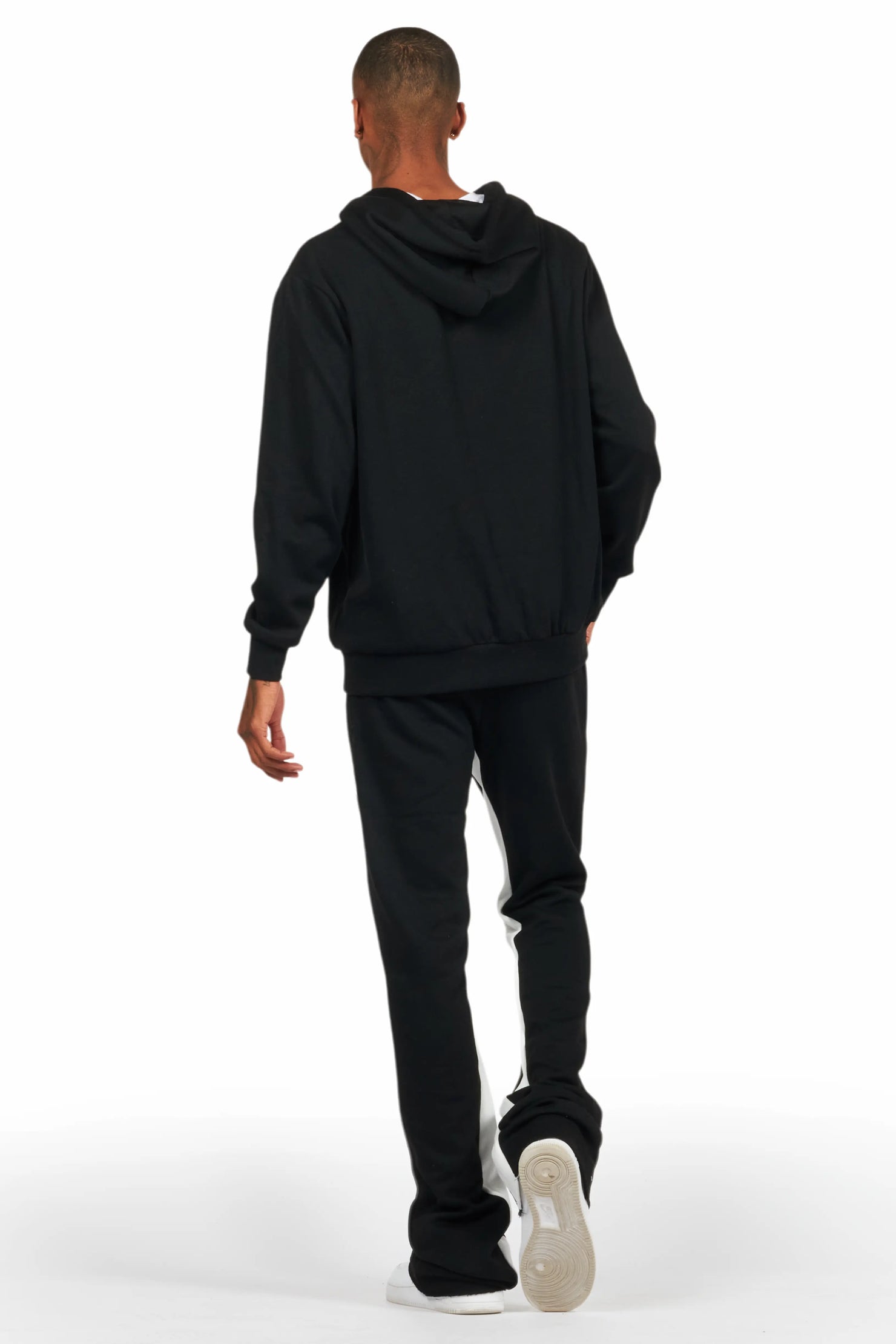 Mallor Black/White Baggy Stacked Hoodie Track Set