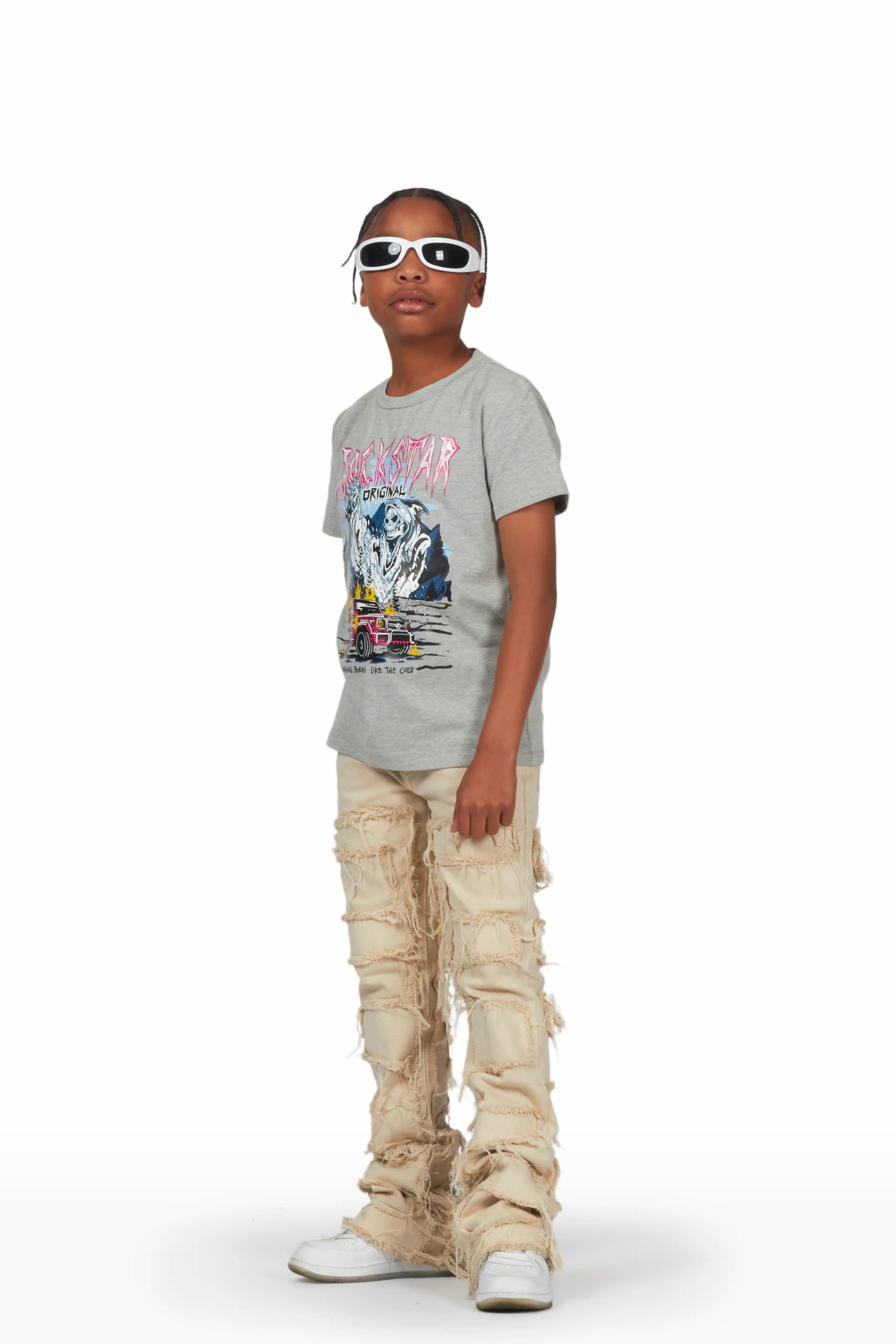 Boys Claude Grey T-Shirt/Stacked Flare Jean Set