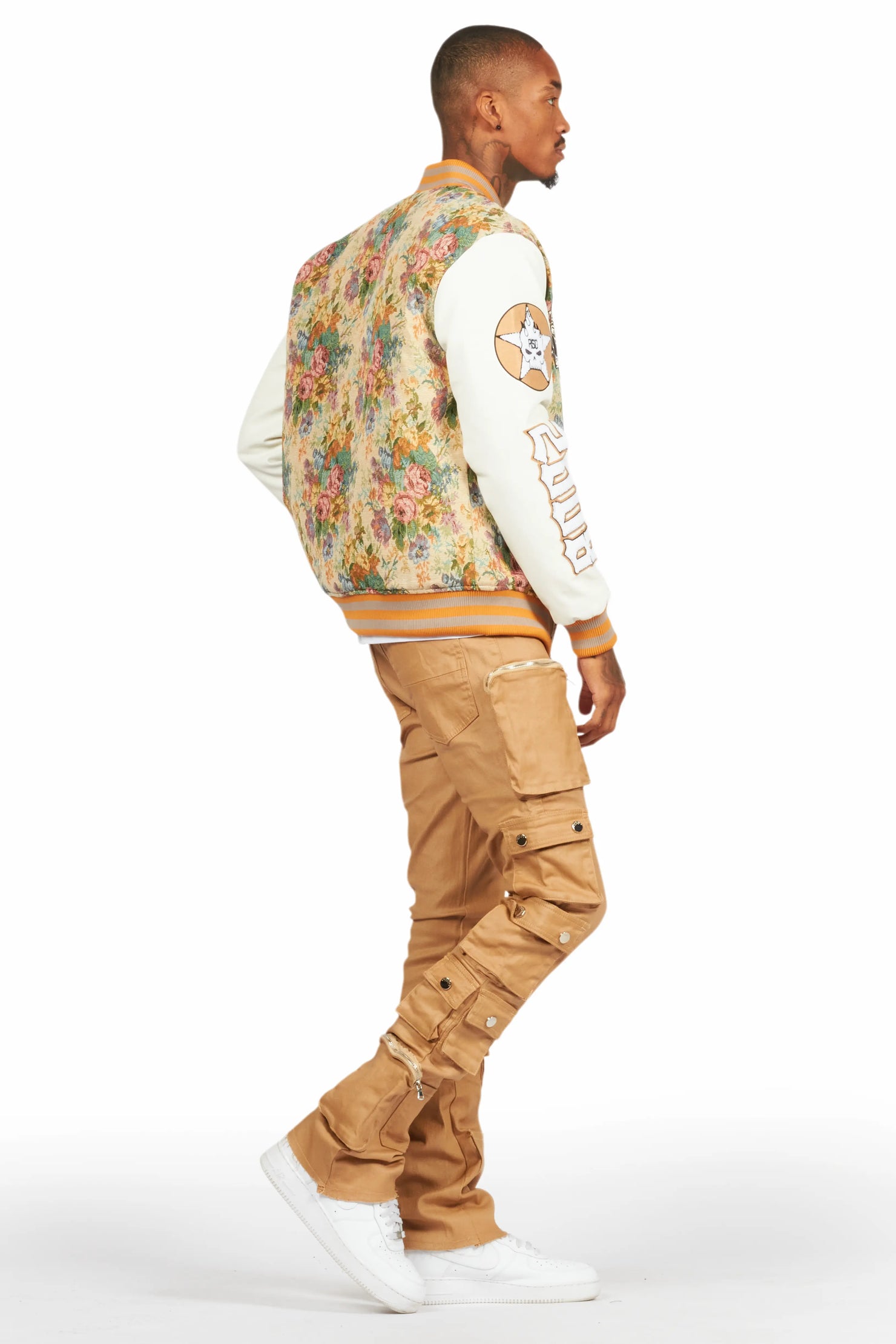 Doron Beige Tapestry Varsity Jacket