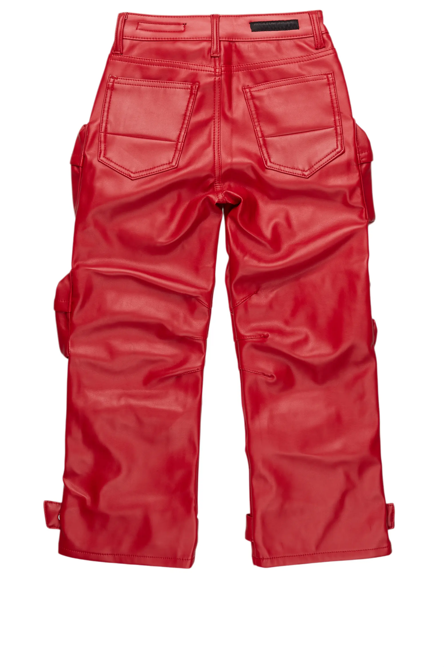 Boys Lenz Red  PU Cargo  Leather Baggy Fit Jean