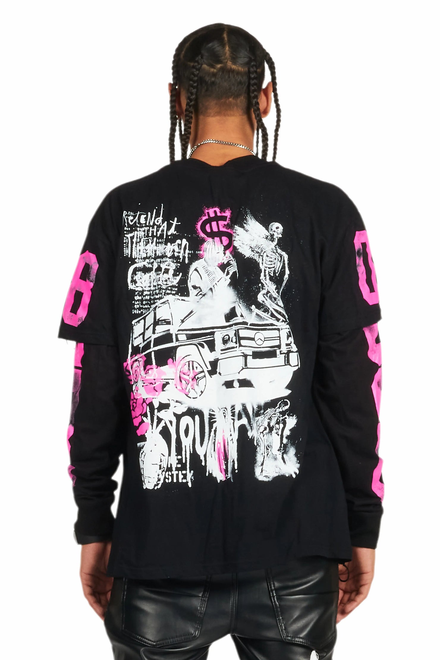 Grill Black/Pink Double Layer Long Sleeve Graphic T-Shirt