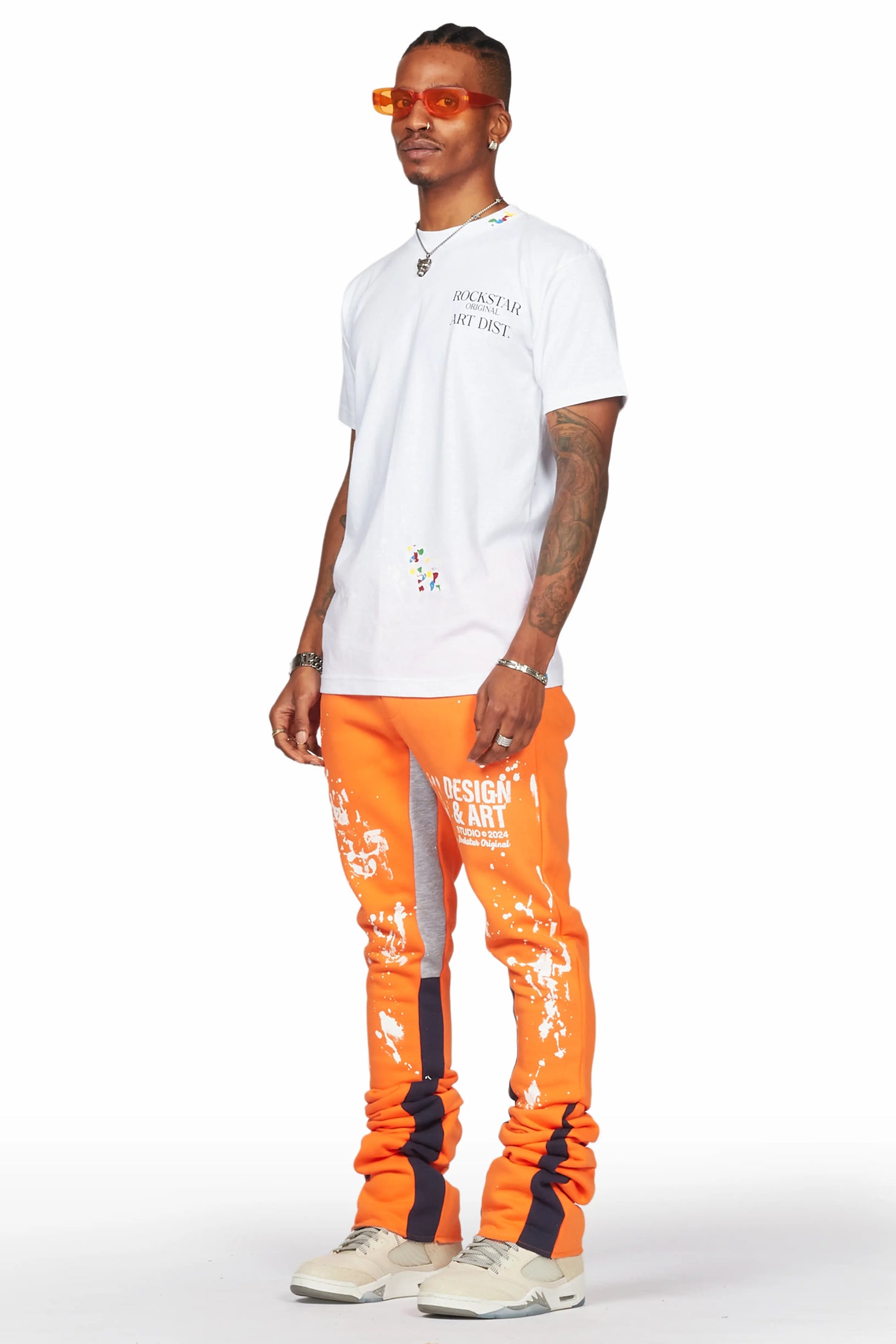 Damone Orange Super Stacked Flare Track Pant