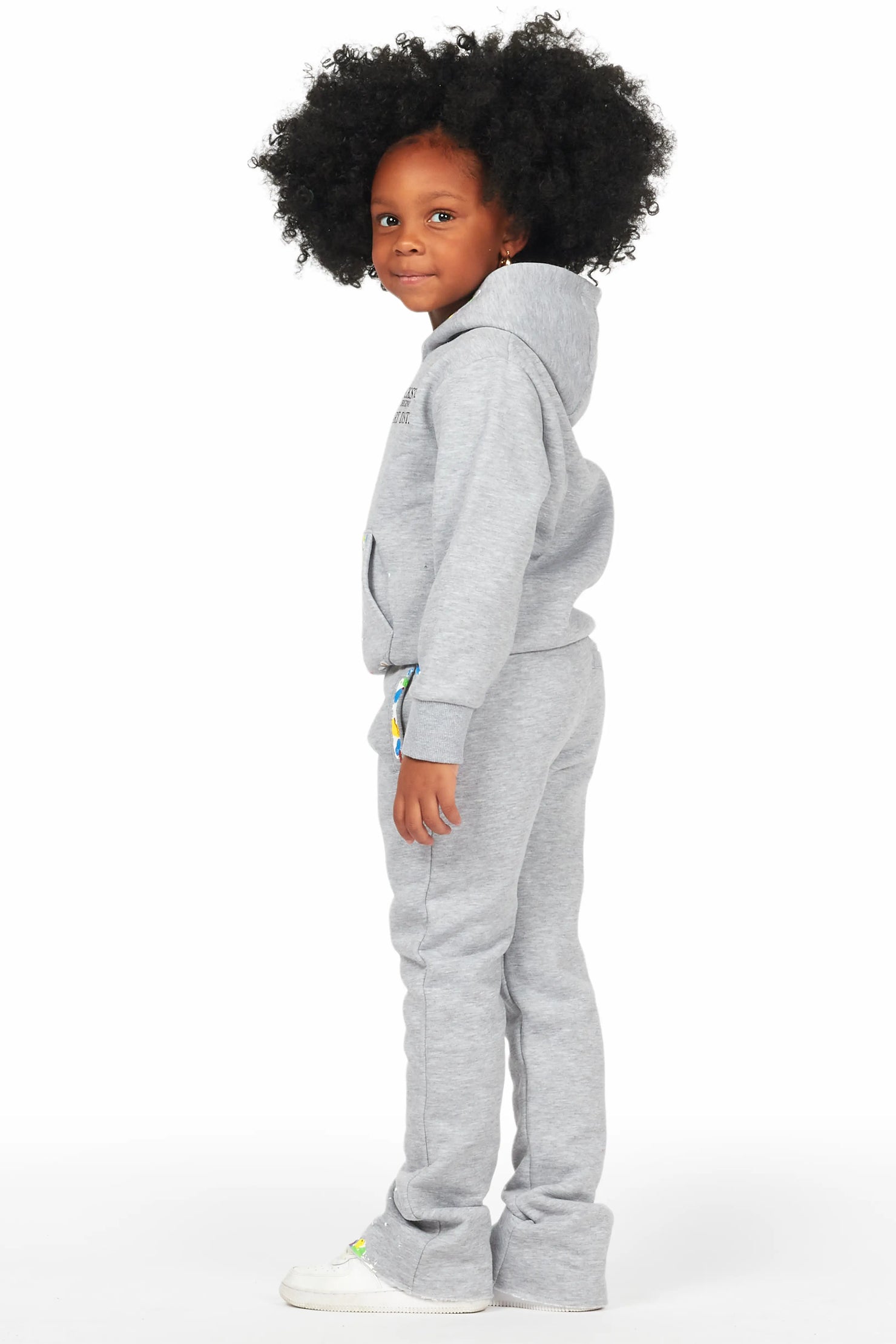 Girls Artie Grey Hoodie Stacked Flare Track Set