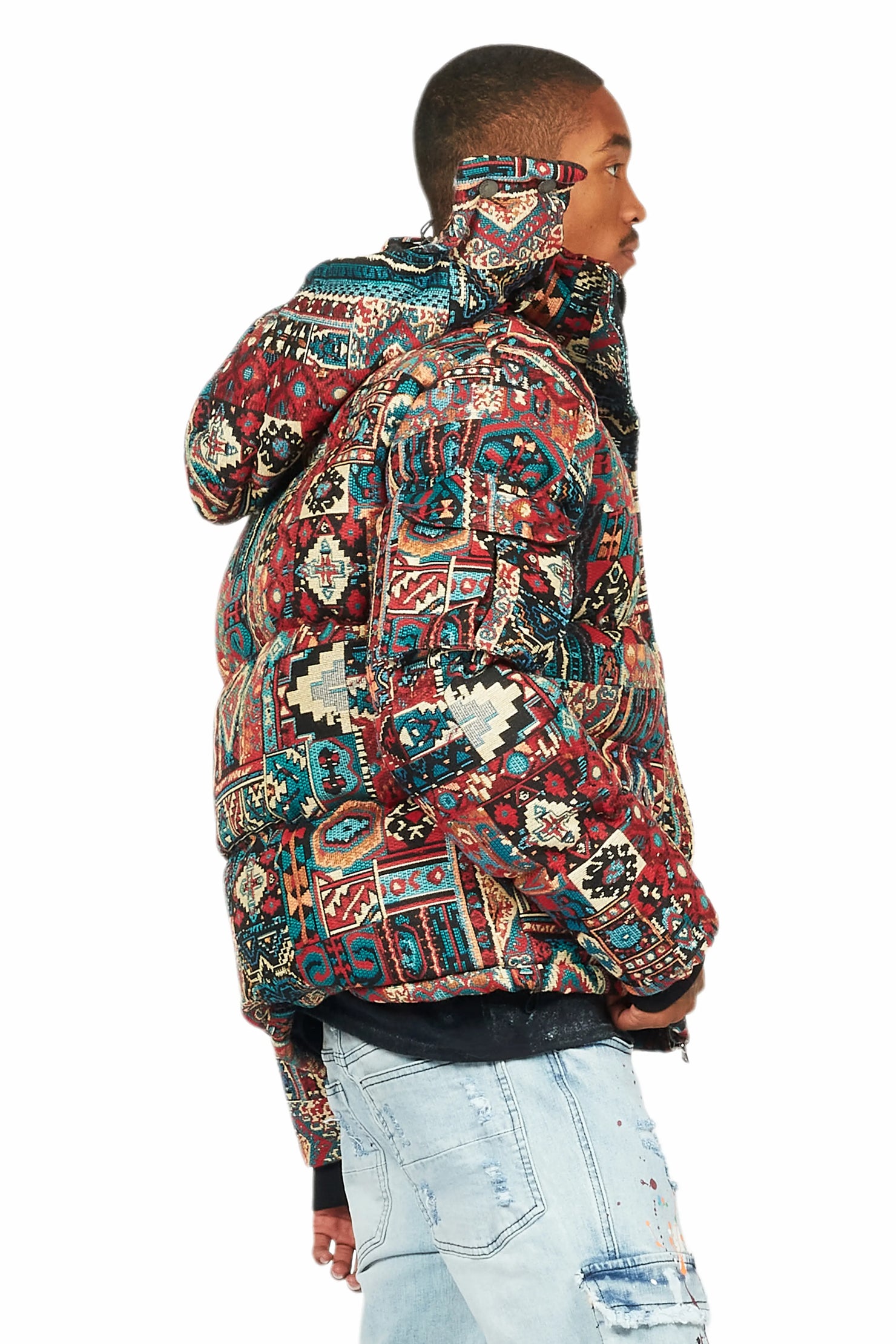 Nard Red Multi Tapestry Puffer Jacket