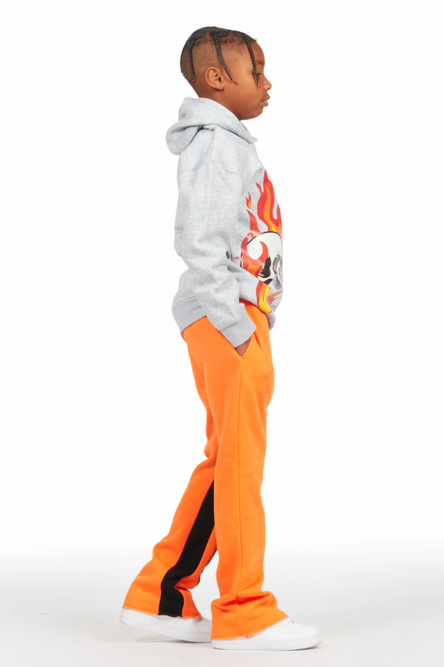 Boys Uko Orange Stacked Baggy Flare Pant