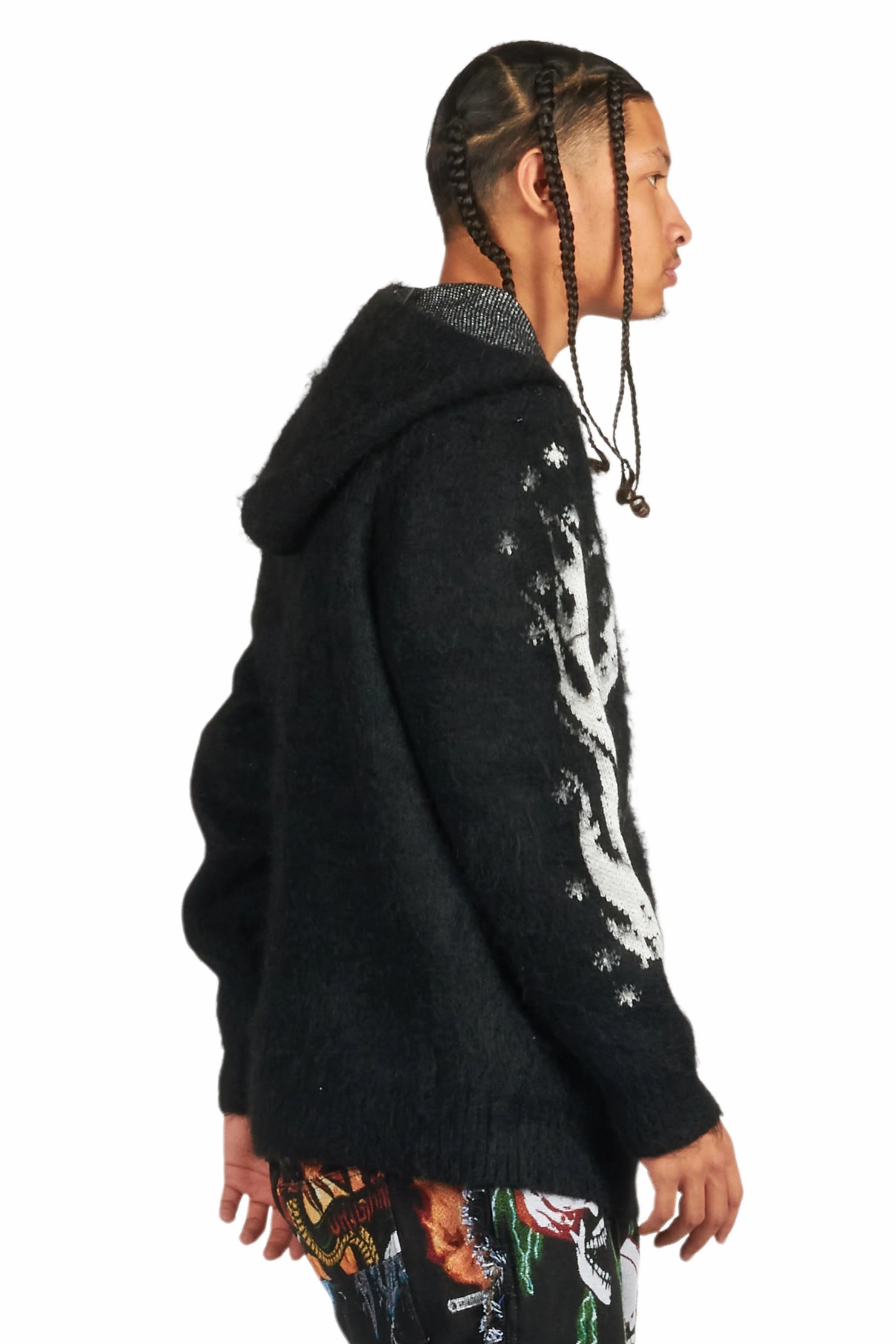 Raymond Black Graphic Knitted Mohair Hoodie