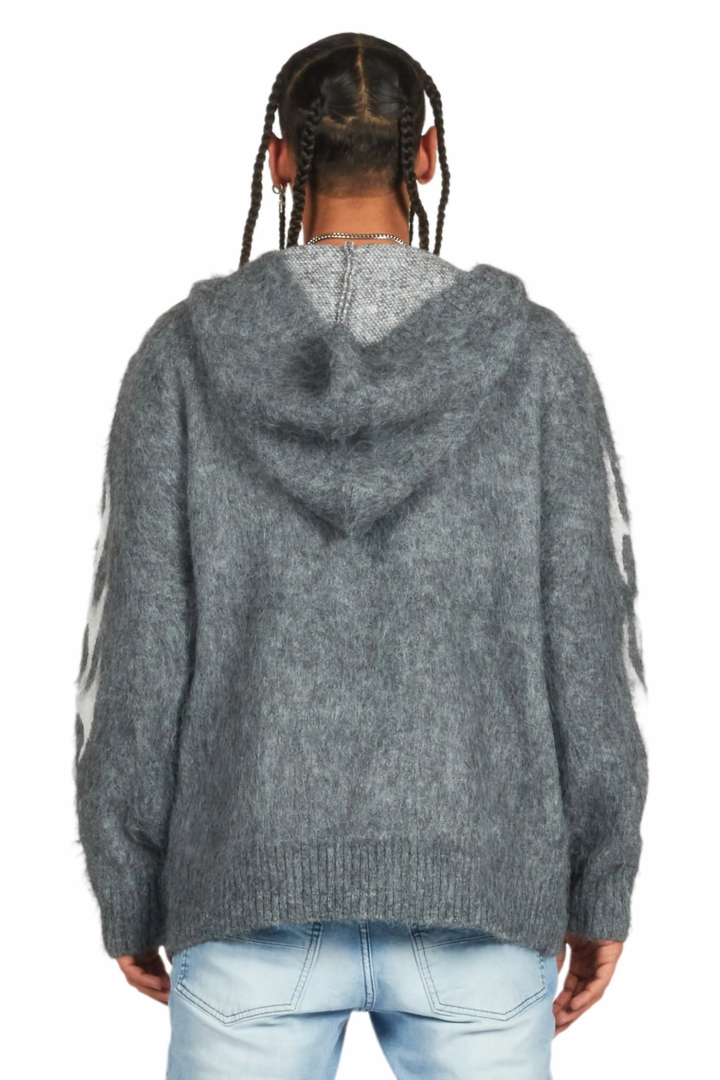 Hakon Grey Graphic Knitted Mohair Hoodie