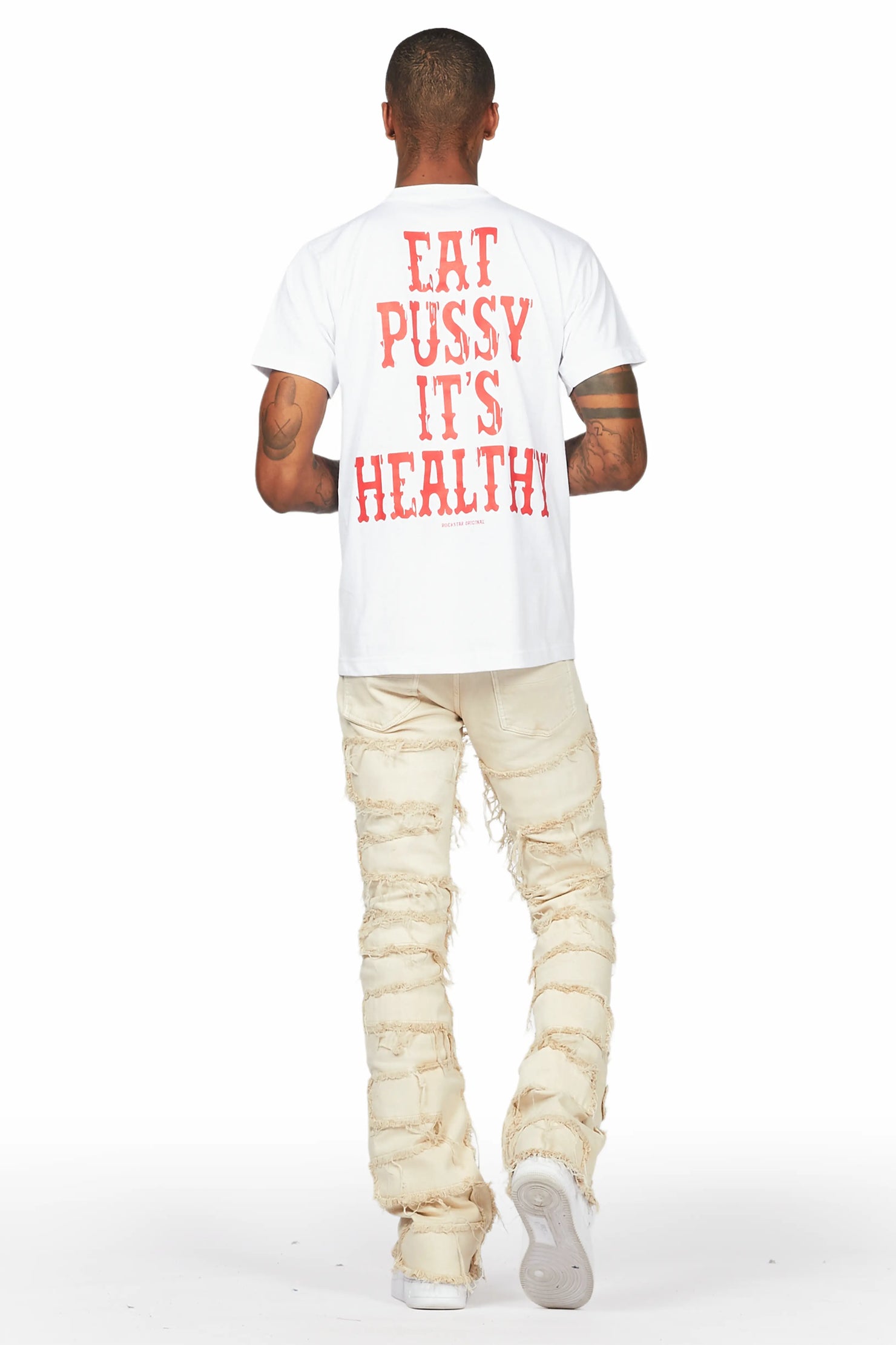 Posse White T-Shirt & Shake Beige Stacked Jean Bundle