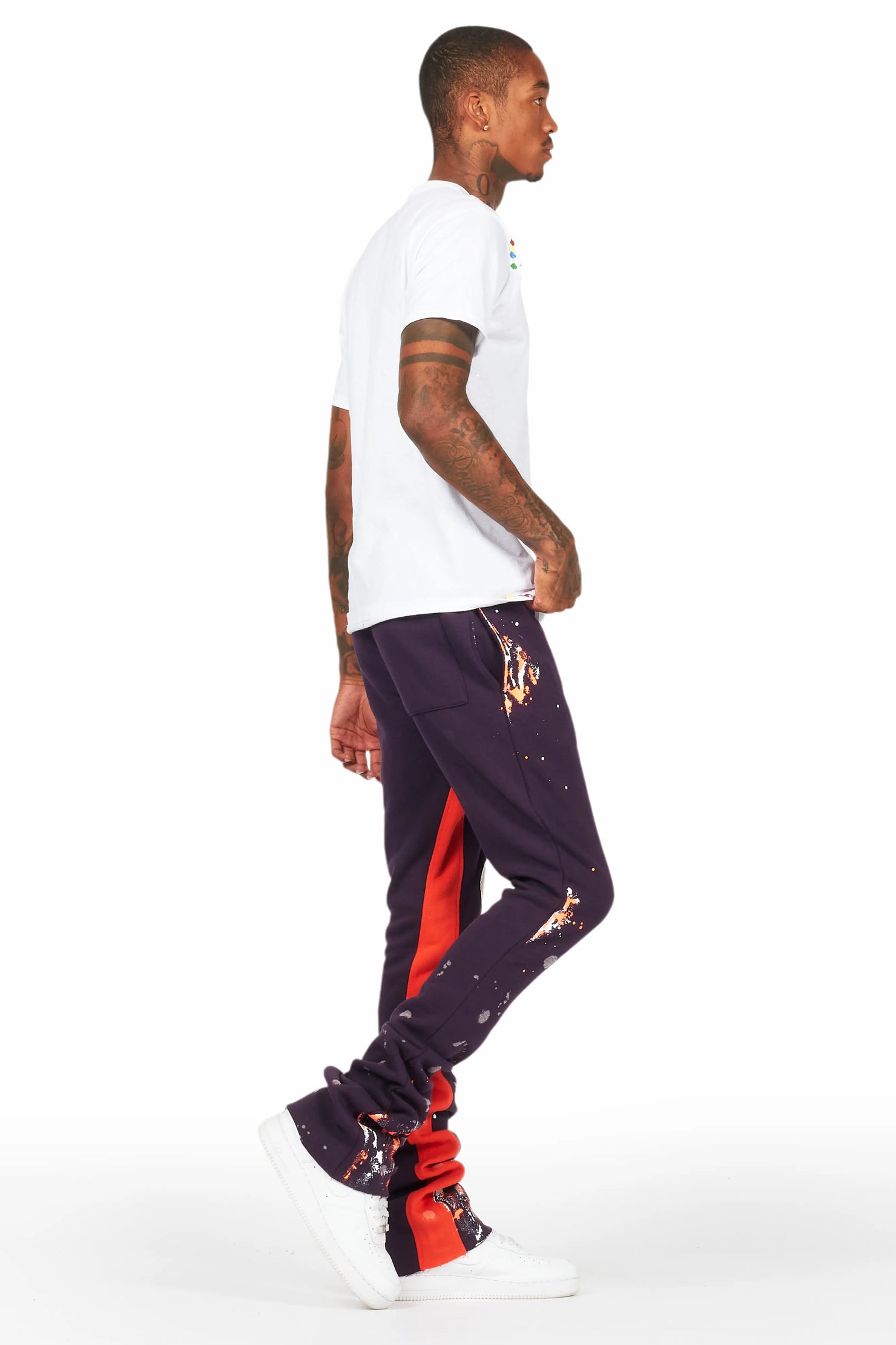 Ulmer Purple Patchwork Stacked Flare Track Pant