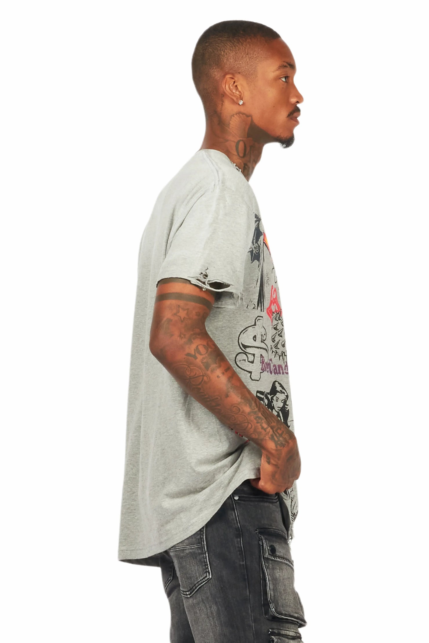 Shoota Heather Grey Oversized Graphic T-Shirt