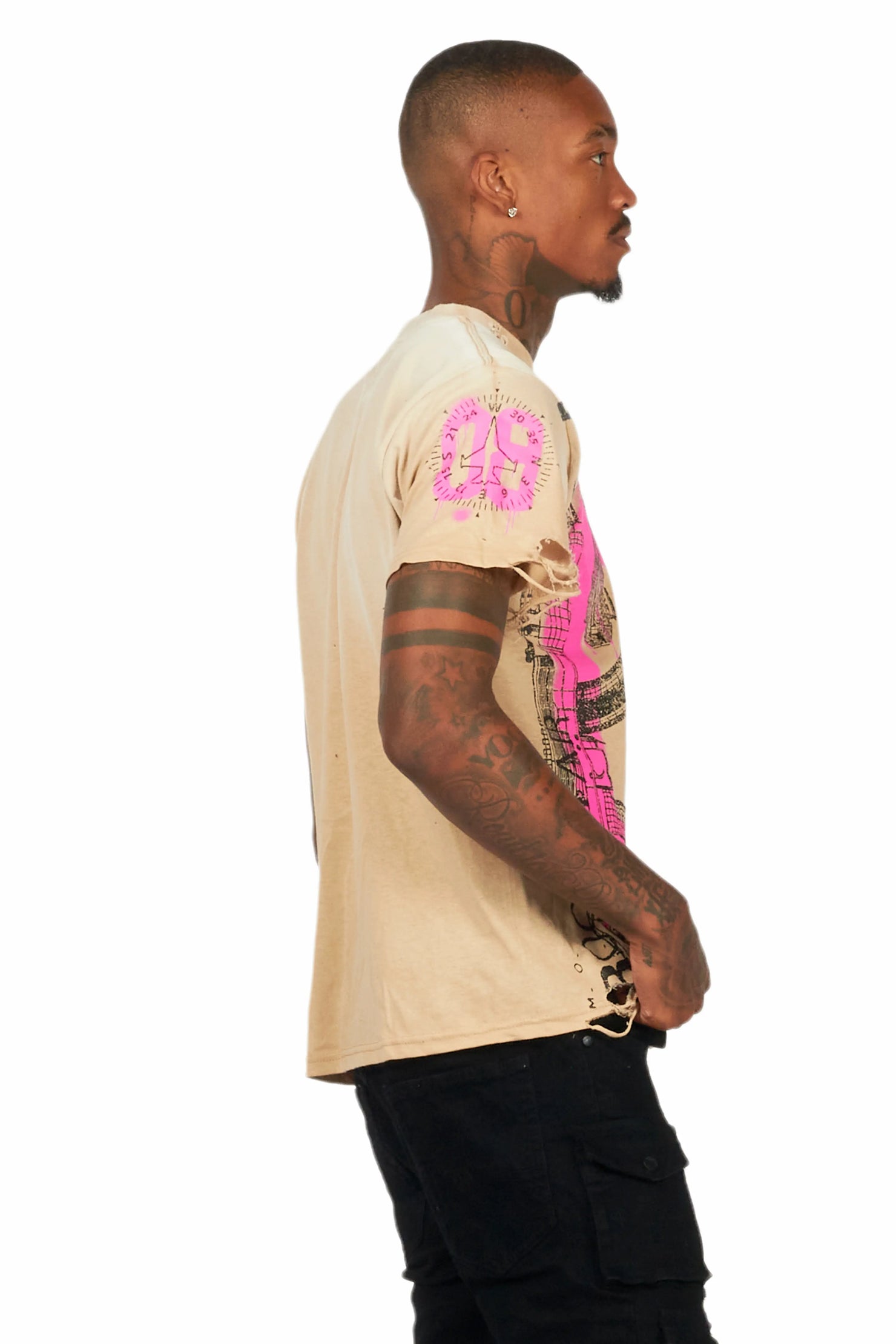 Nesta Beige Oversized Graphic T-Shirt