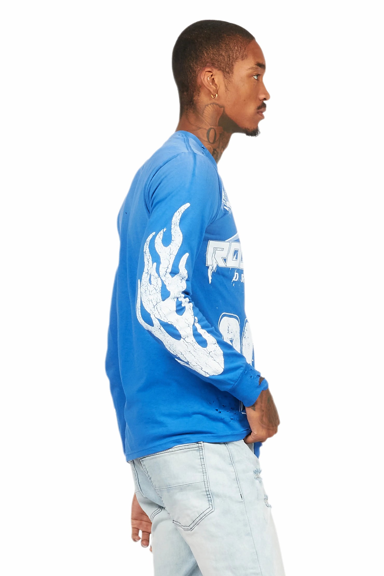 Amos Royal Blue Long Sleeve Graphic T-Shirt