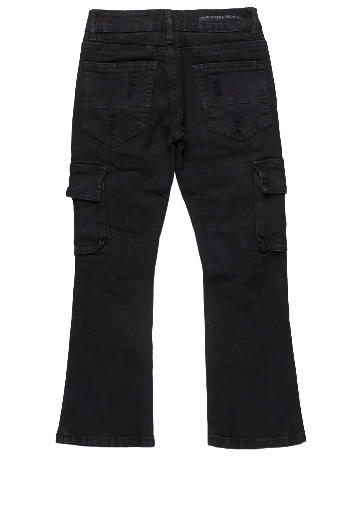 Boys Zaire Black Cargo Stacked Flare Jean