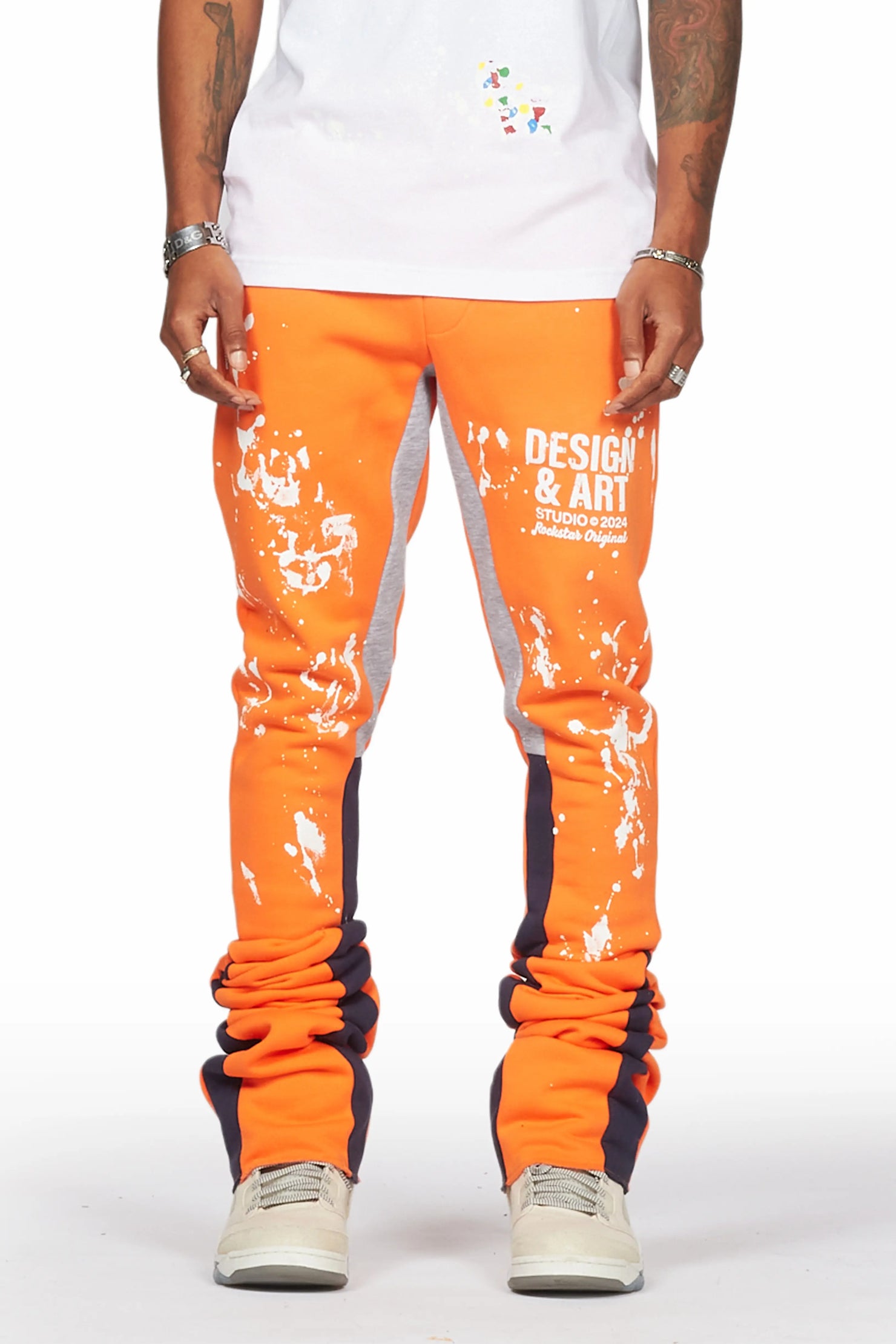 Damone Orange Super Stacked Flare Track Pant