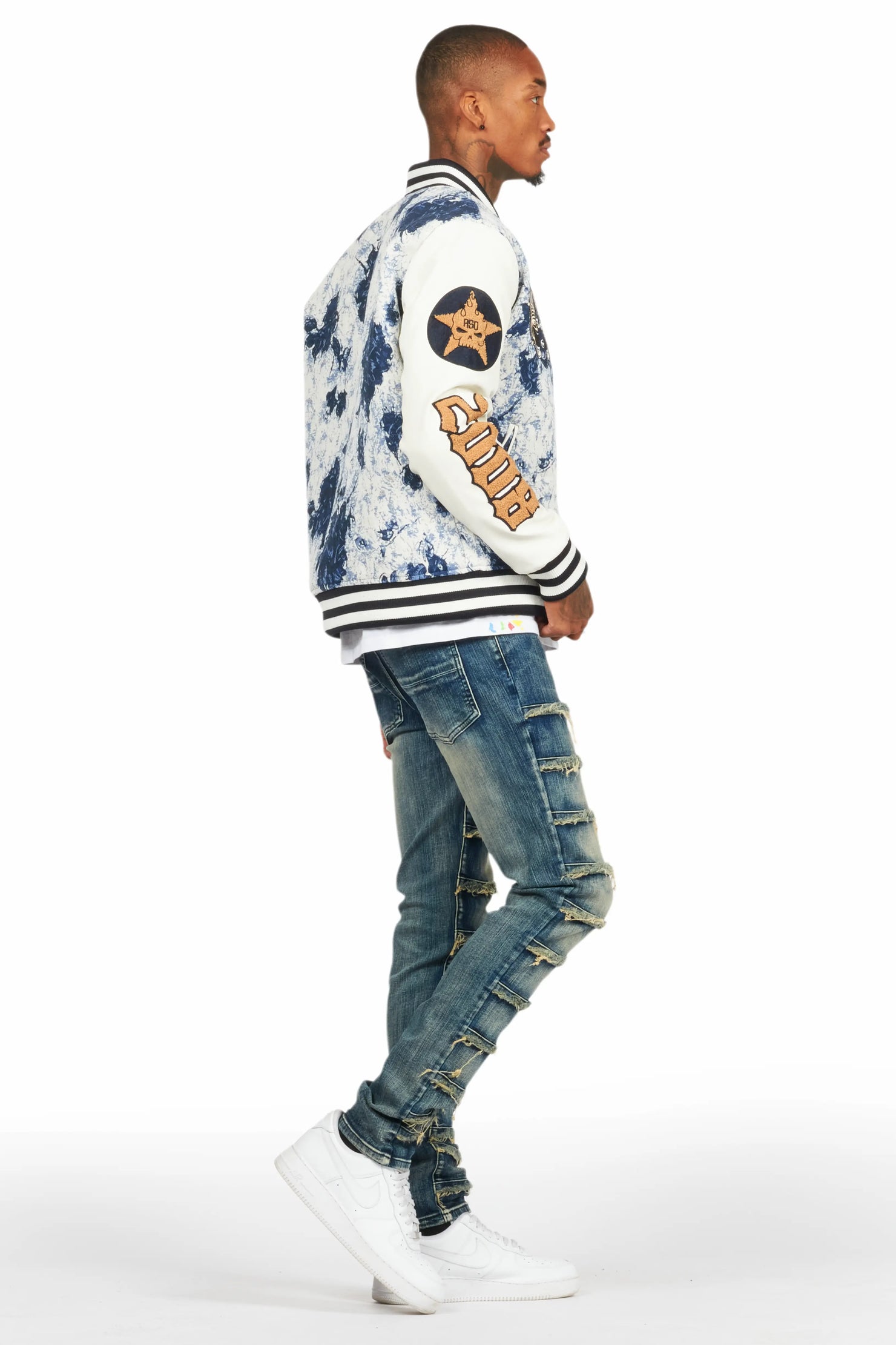 Doron Blue Tapestry Varsity Jacket