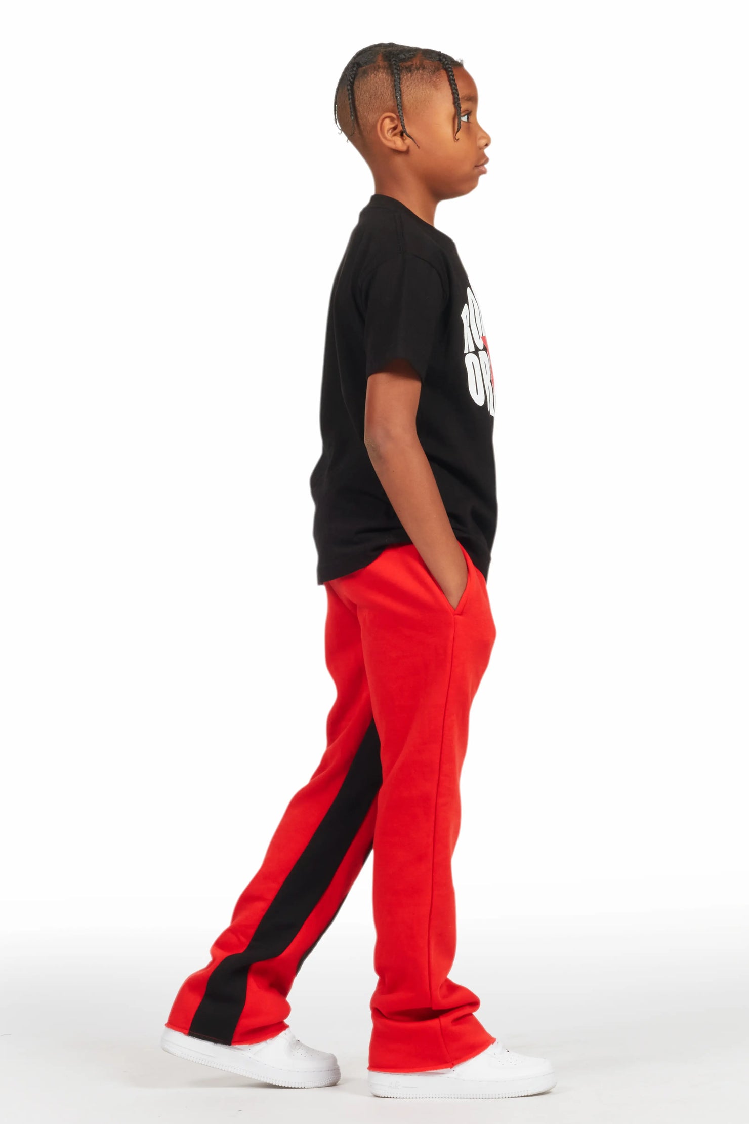 Boys Uko Red Stacked Baggy Flare Pant