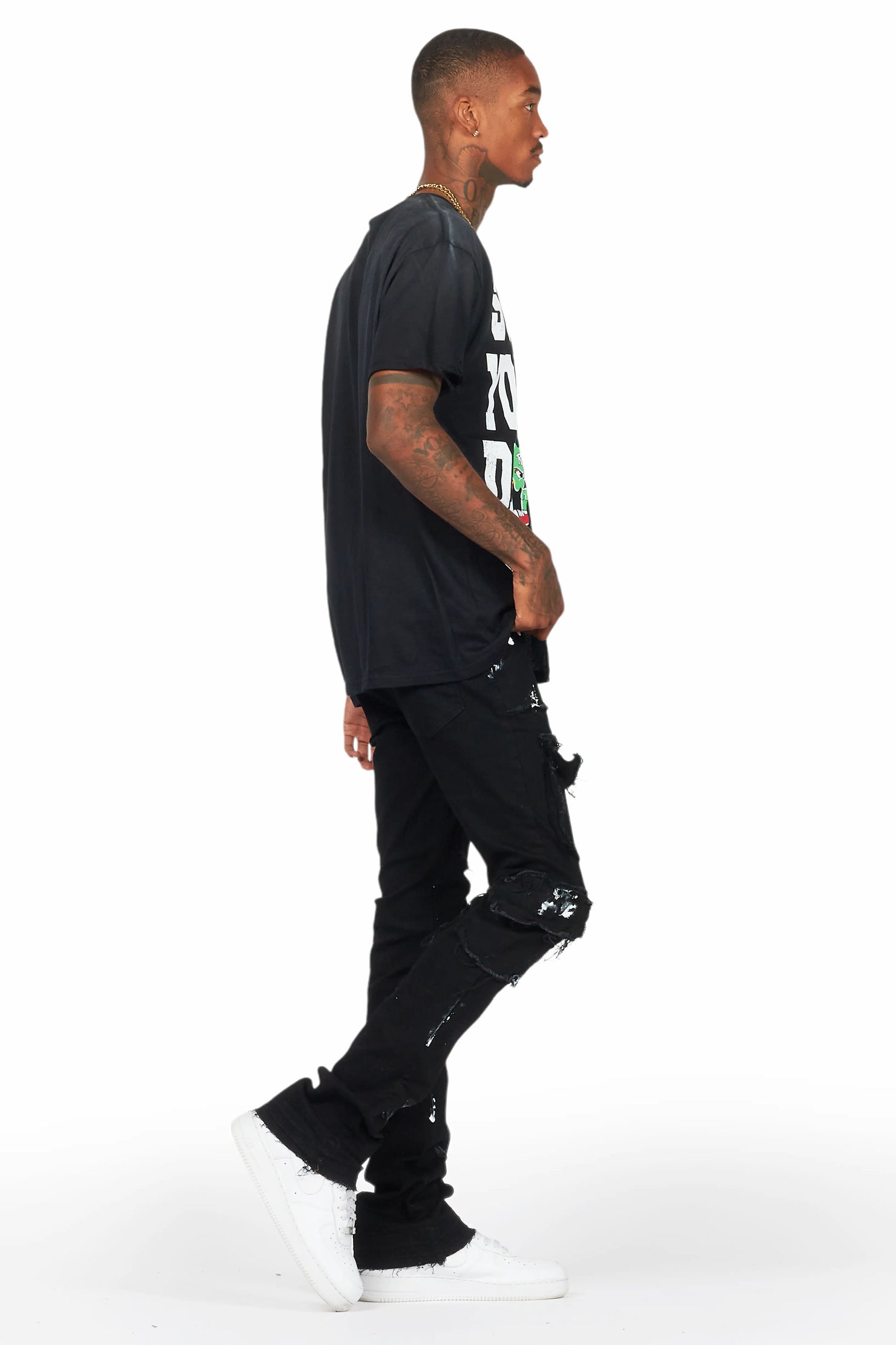 Tarl Black T-Shirt/Stacked Flare Jean Bundle