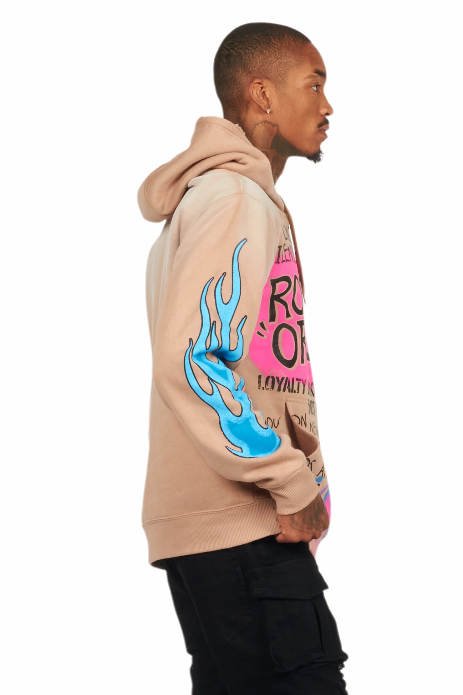 Beno Khaki Distressed Graphic Hoodie