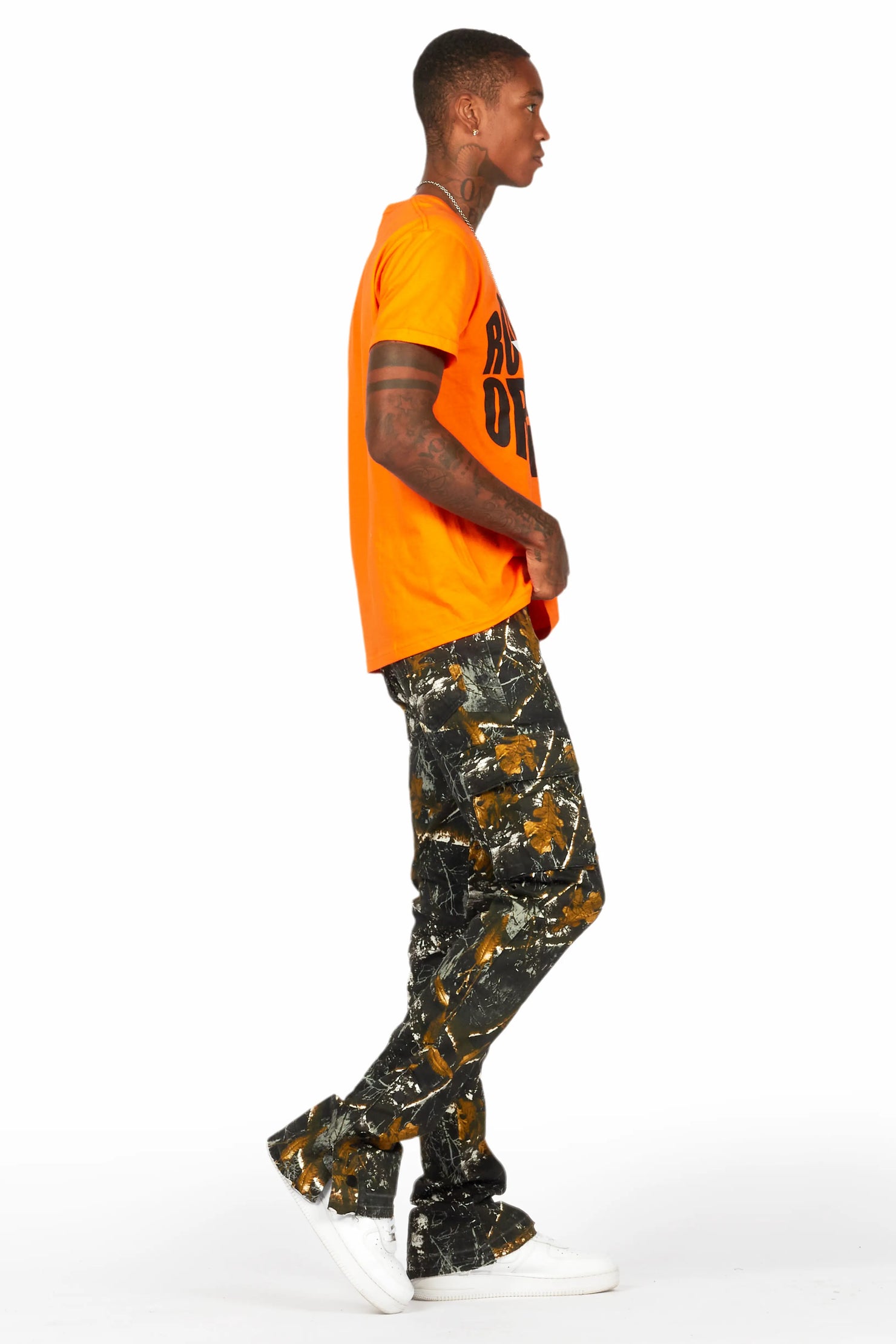 Waage Black Tree Camo Cargo Stacked Flare Jean