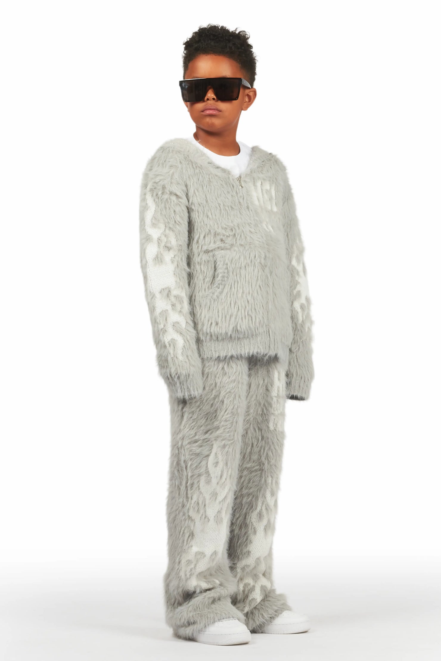 Boys Toshio Grey Stacked Flare Knitted Mohair Track Set