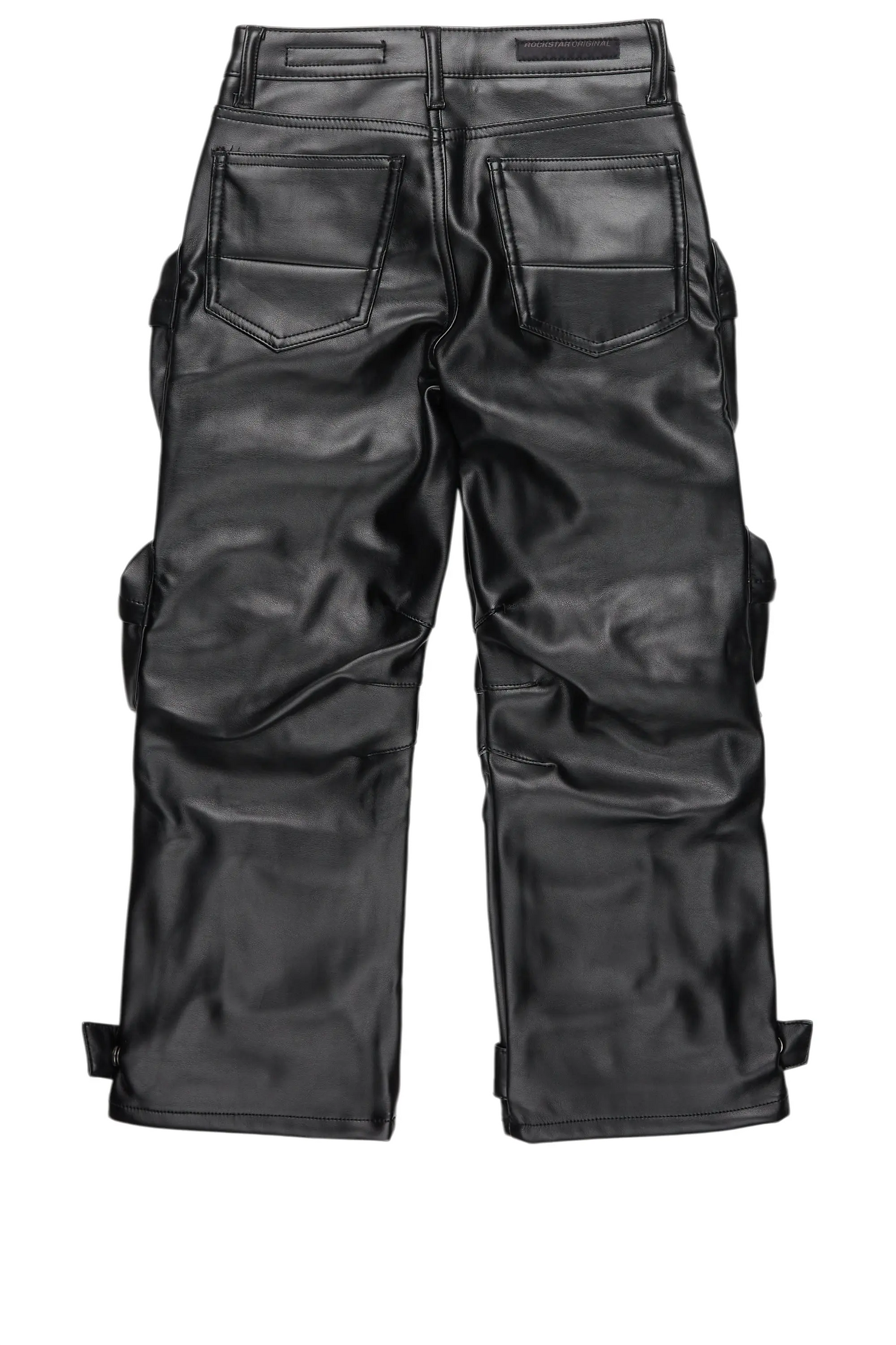 Boys Lenz Black PU Cargo  Leather Baggy Fit Jean