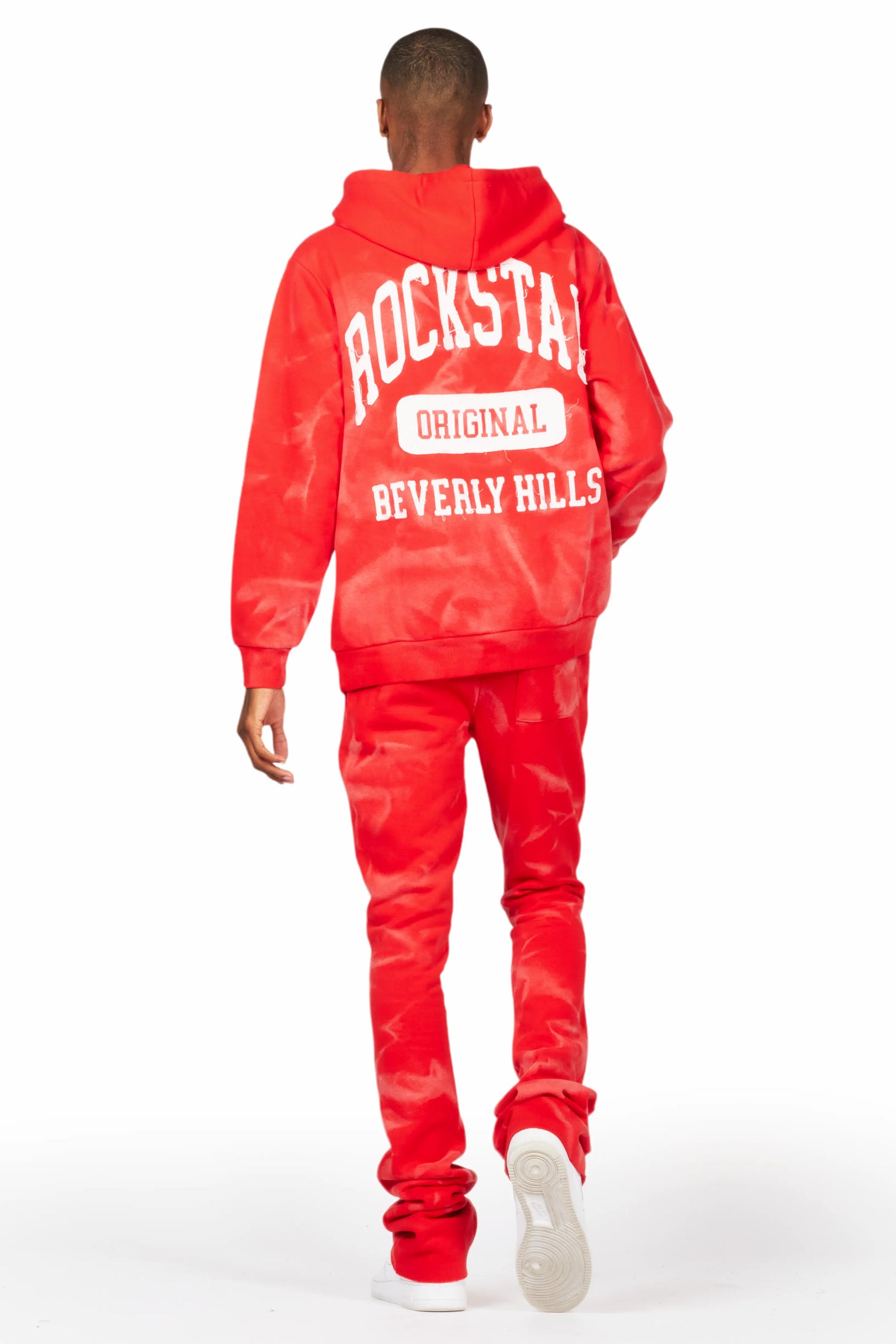 Member Red Hoodie Patchwork Stacked Flare Track Set