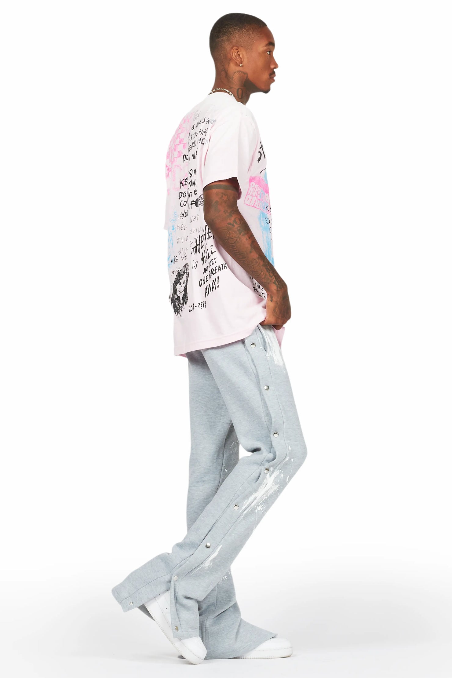 Filip Heather Grey Baggy Snap Button Pant