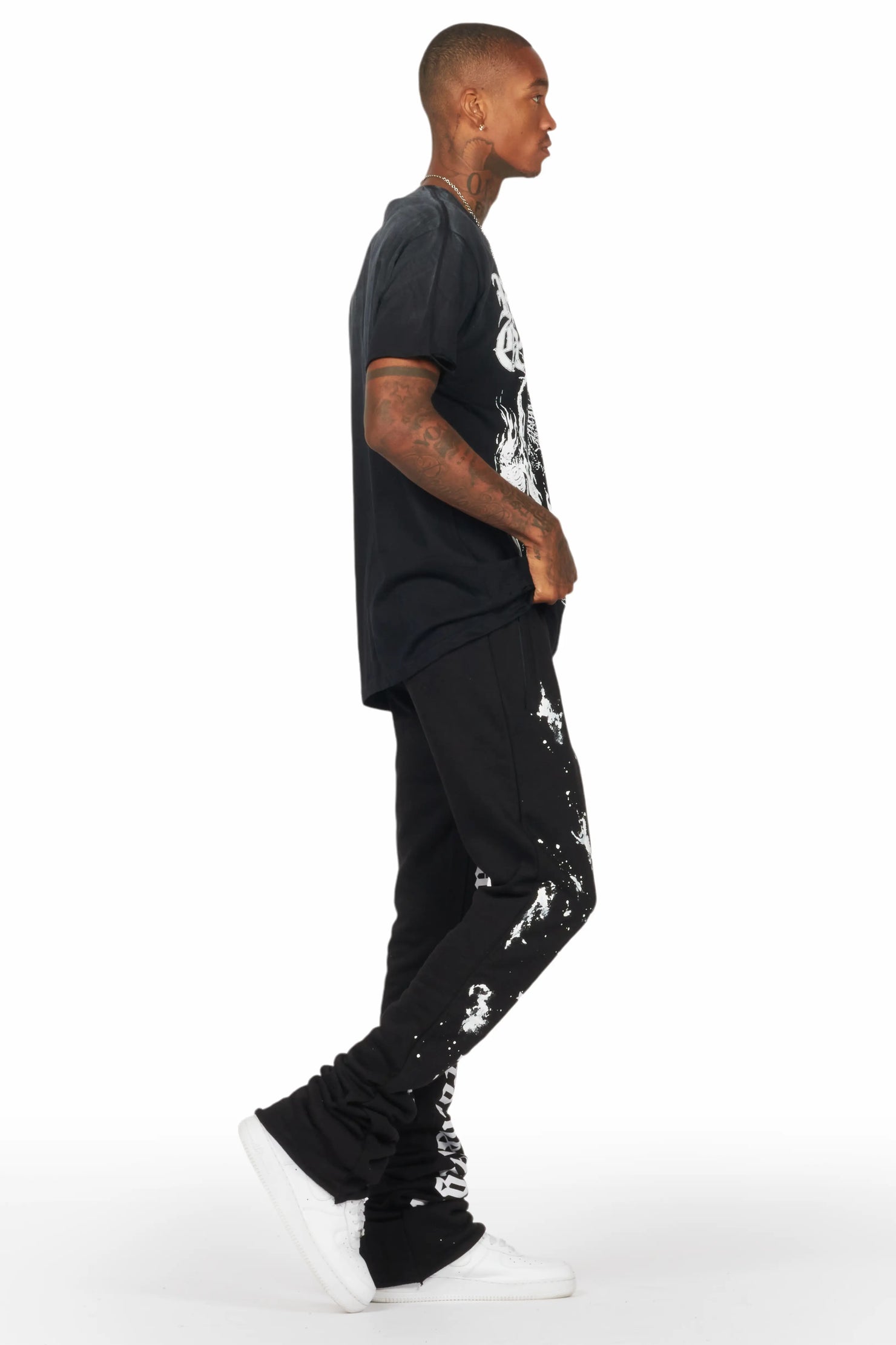 Adwin Painter Black/White Super Stacked Flare Pants