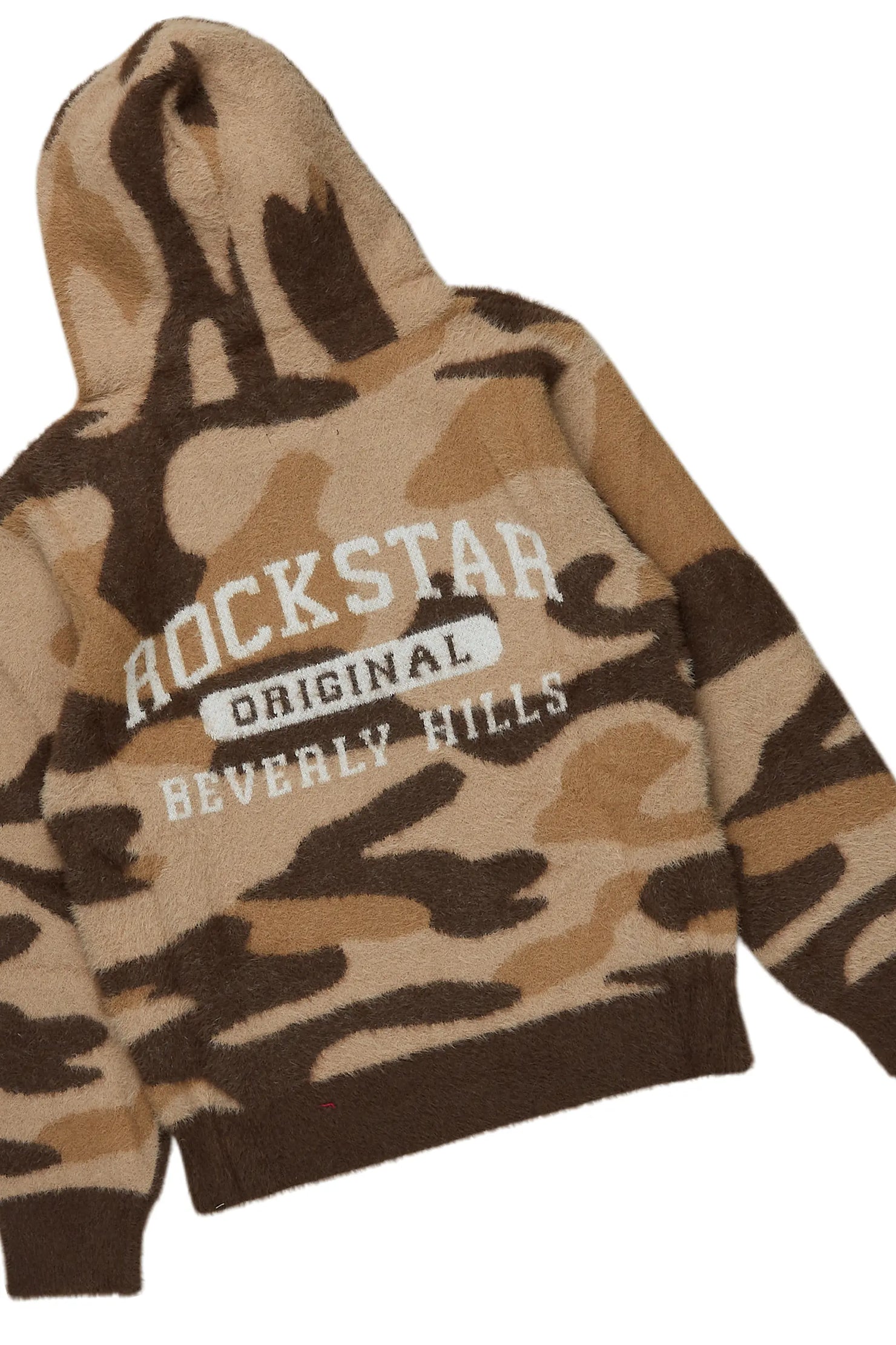 Boys Akio Camo Brown Stacked Flare Knitted Mohair Track Set