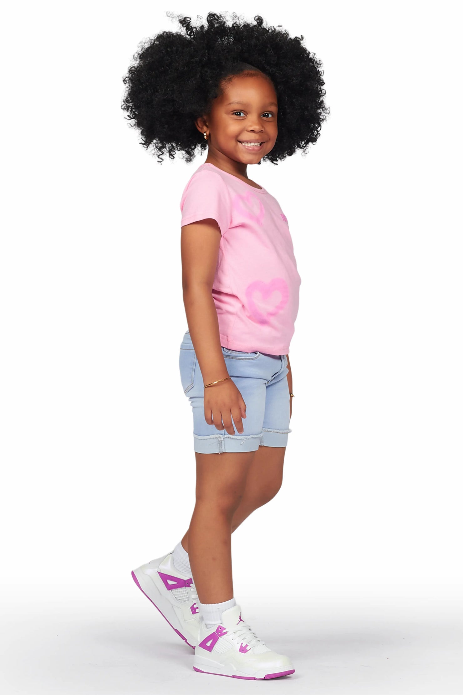 Girls Alaiya Pink T-Shirt Denim Short Set