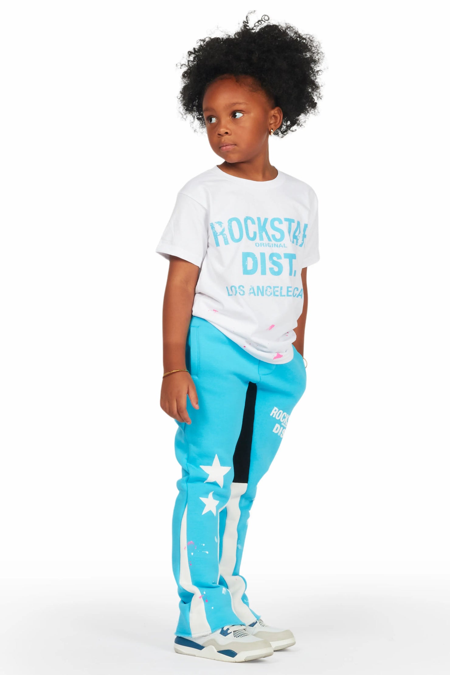 Girls Harlow Blue/White T-Shirt Stacked Set