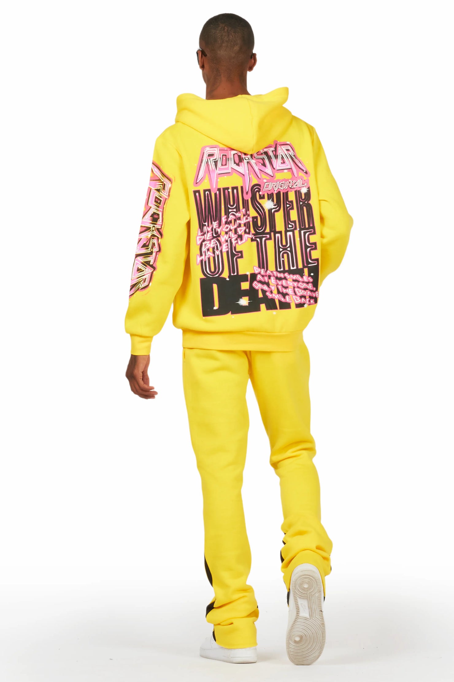 Obern Yellow Graphic Hoodie/Stacked Flare Pant Track Set