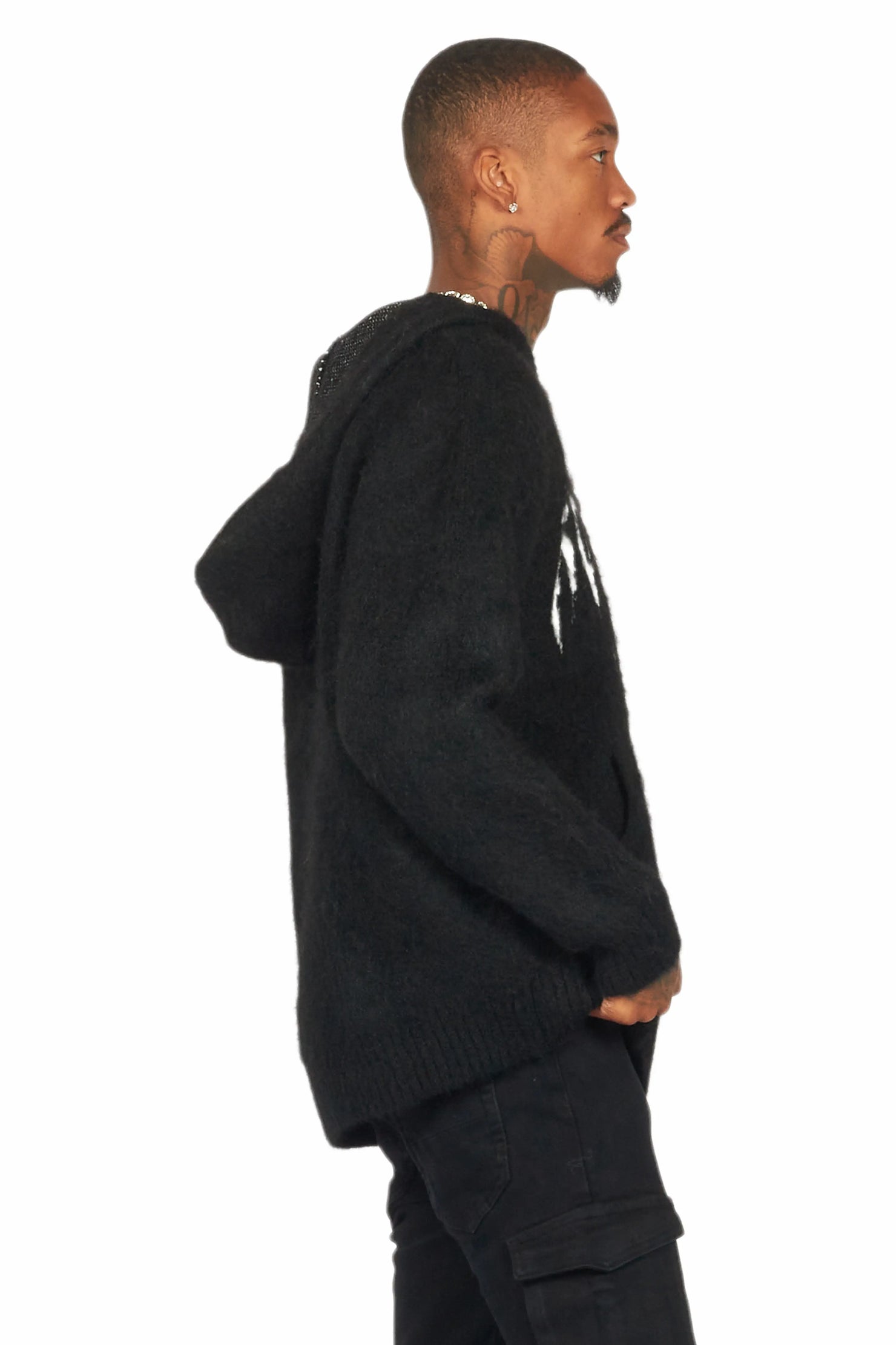 Andros Black Graphic Knitted Mohair Hoodie