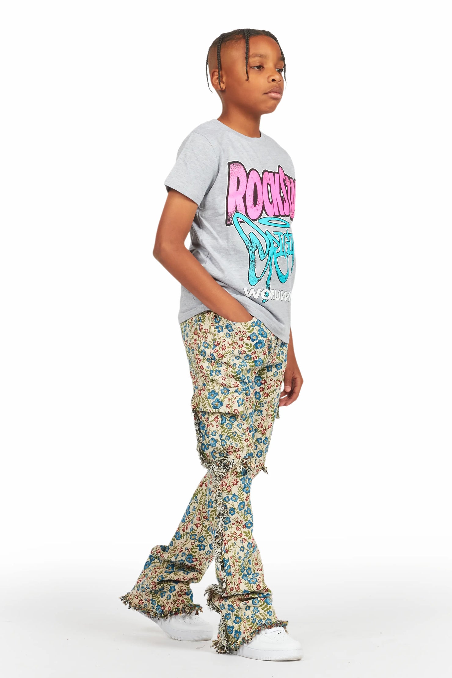 Boys Ayami Beige/Multi Slim Tapestry Flare Pants