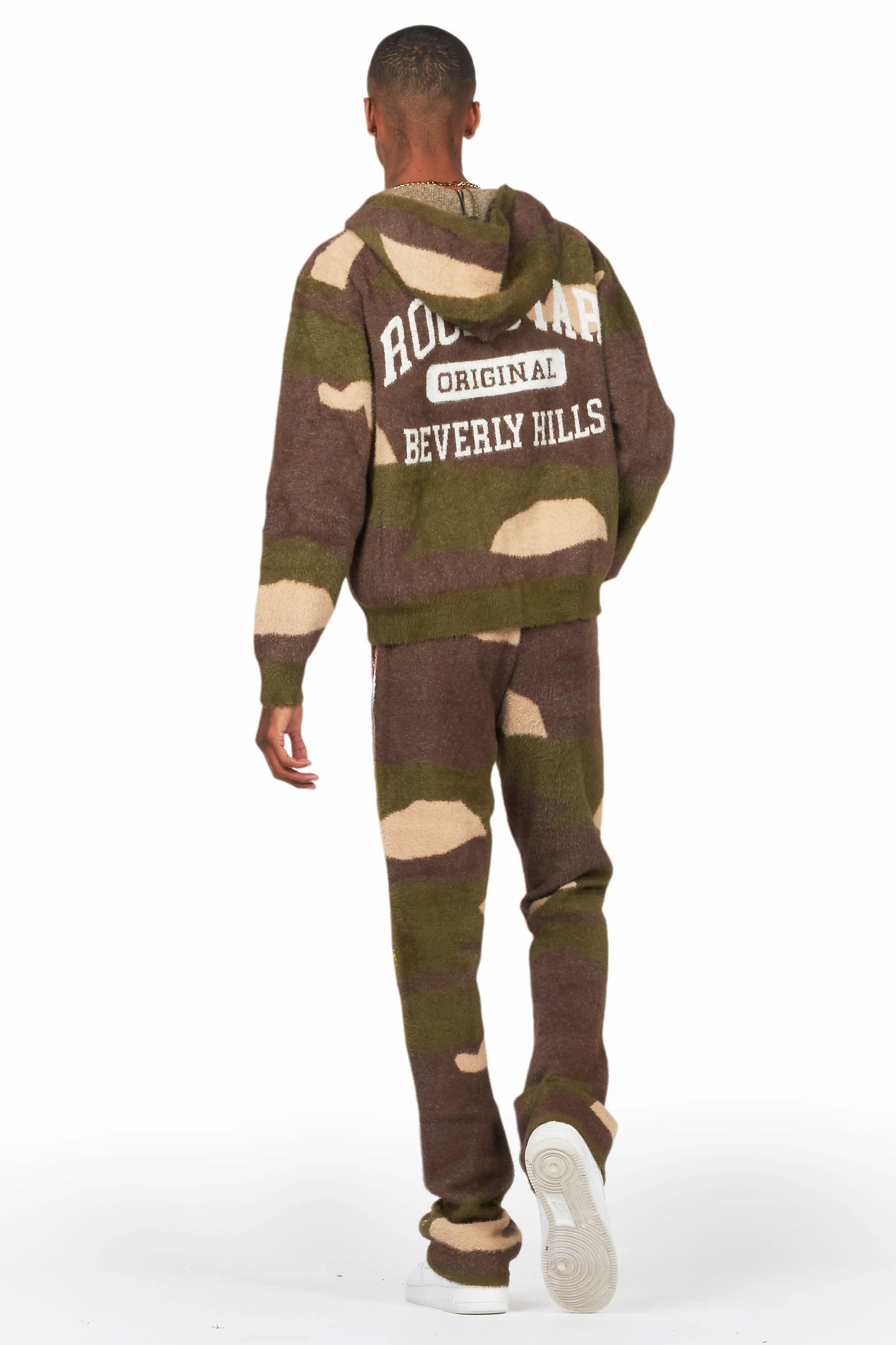 Rasul Green Camo Stacked Flare Knitted Mohair Track Set