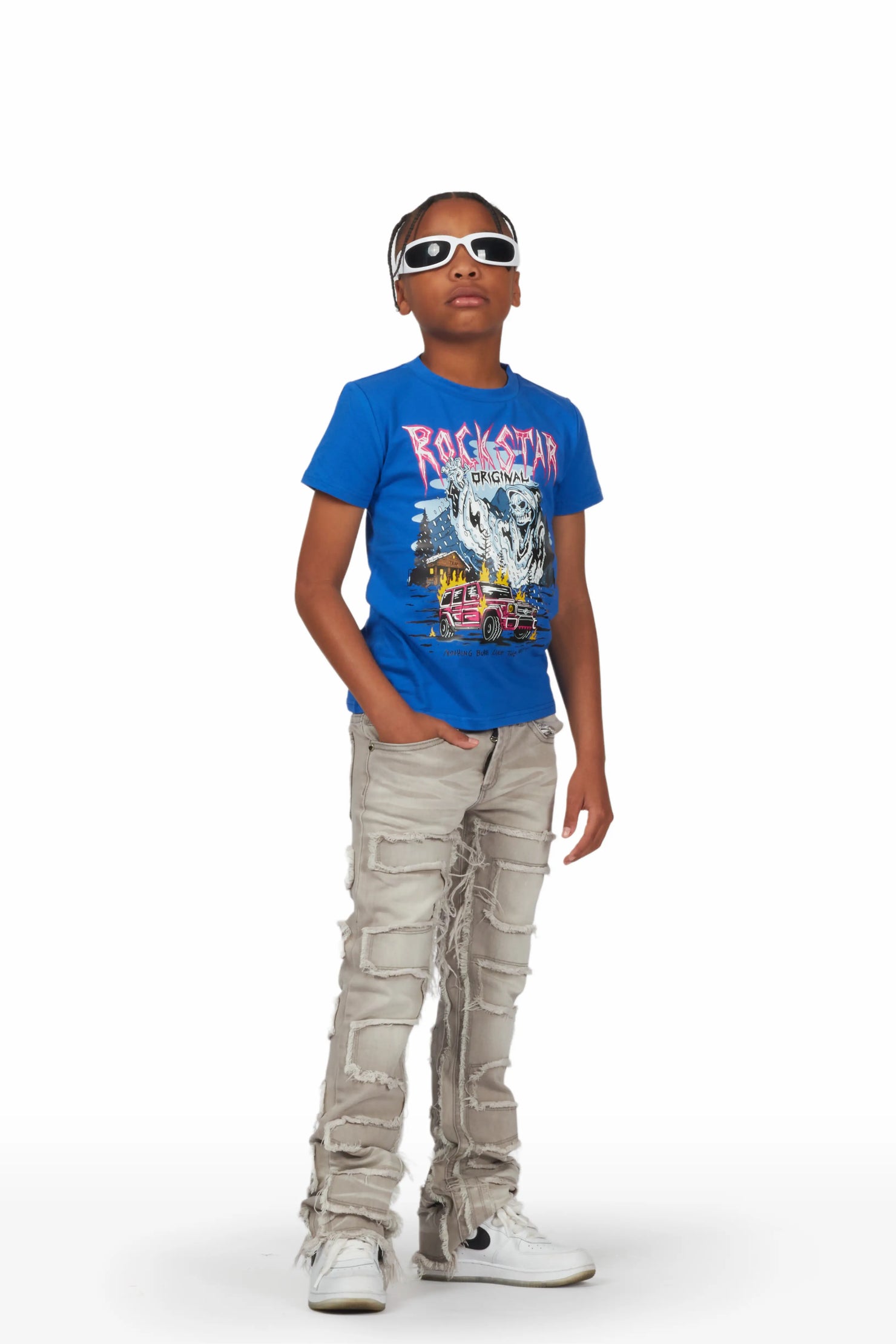 Boys Rodney Royal Blue T-Shirt/Stacked Flare Jean Set