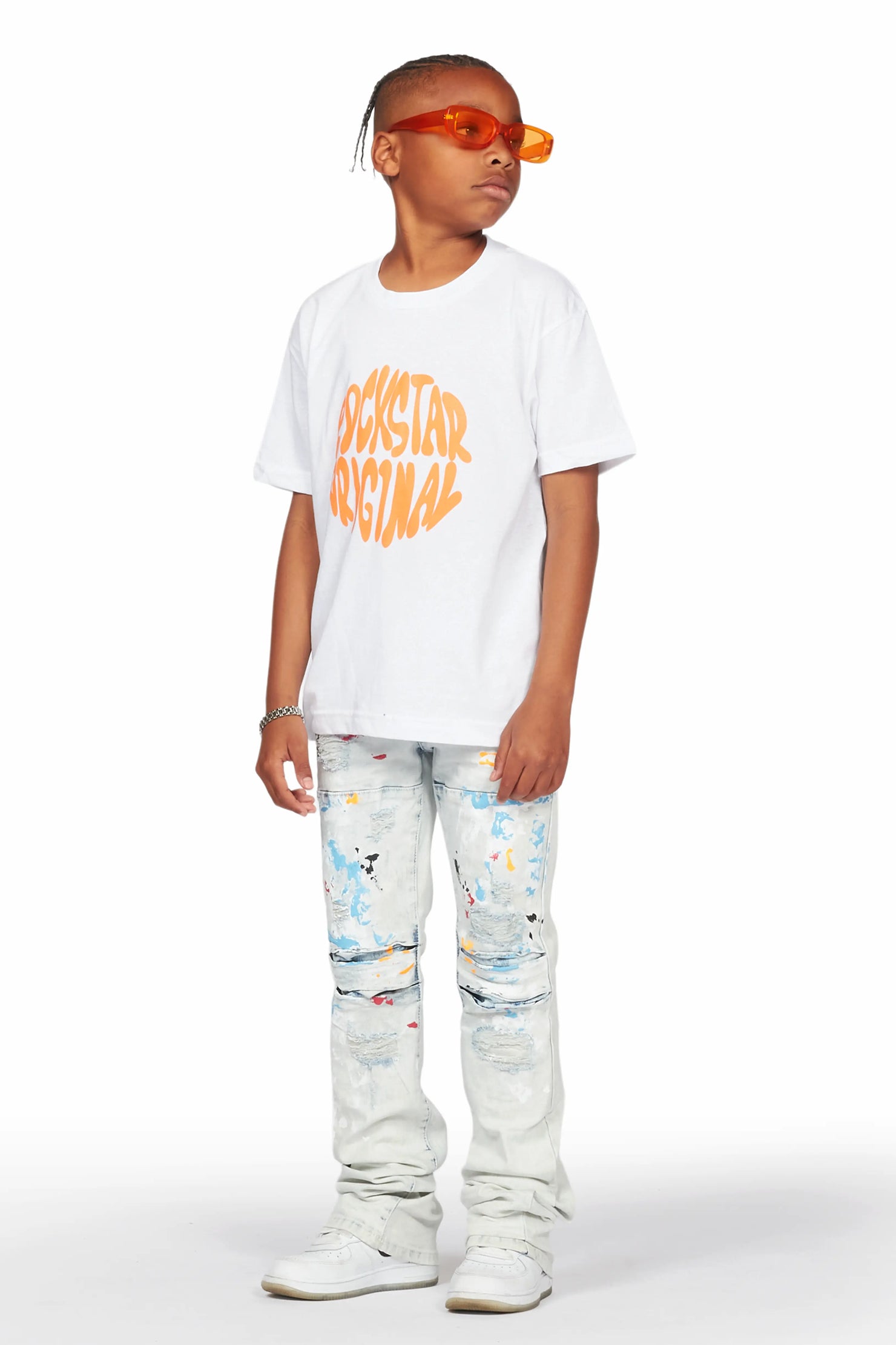 Boys Valor White T-Shirt/Stacked Flare Jean Set