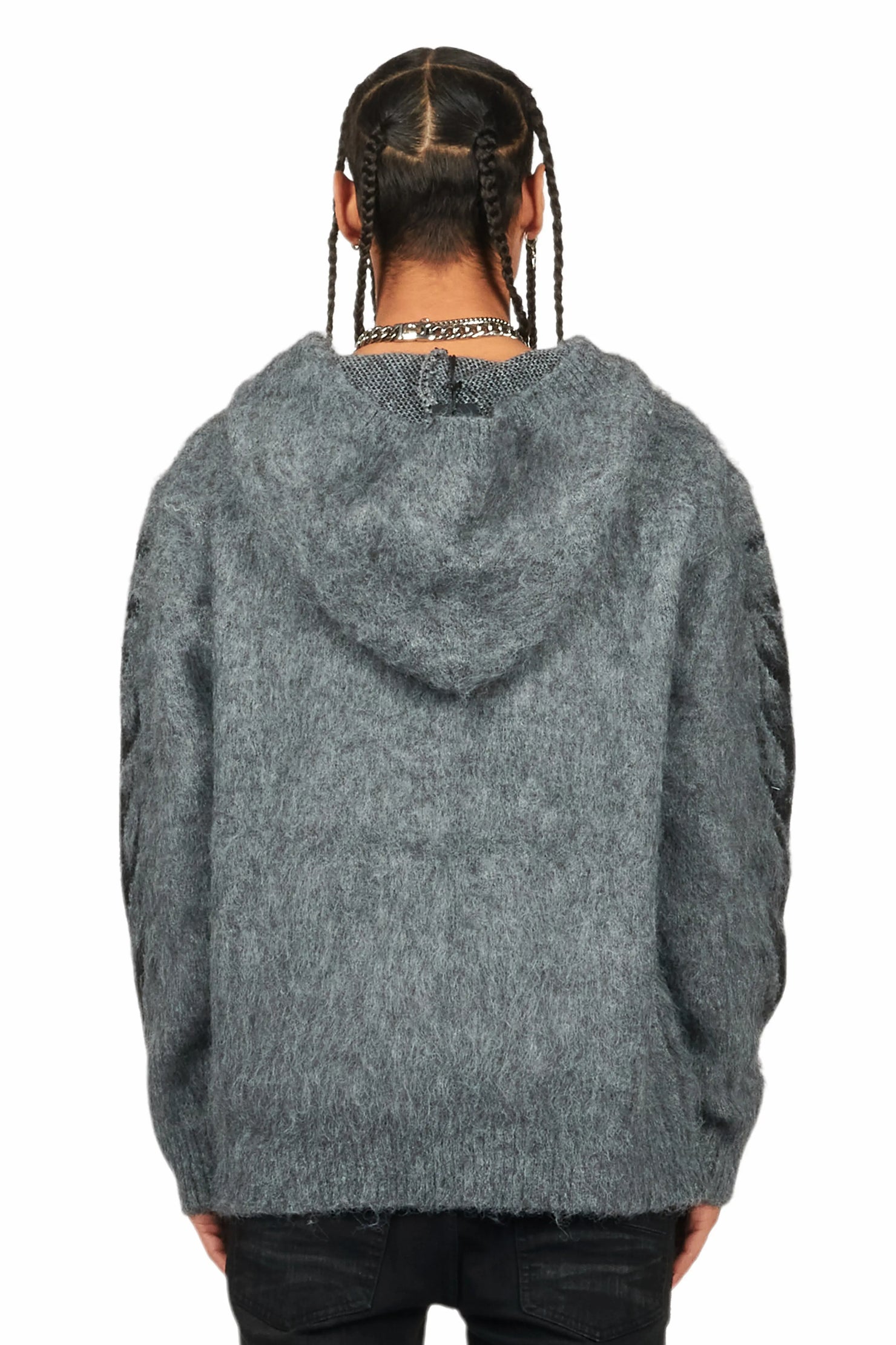 Raymond Grey Graphic Knitted Mohair Hoodie