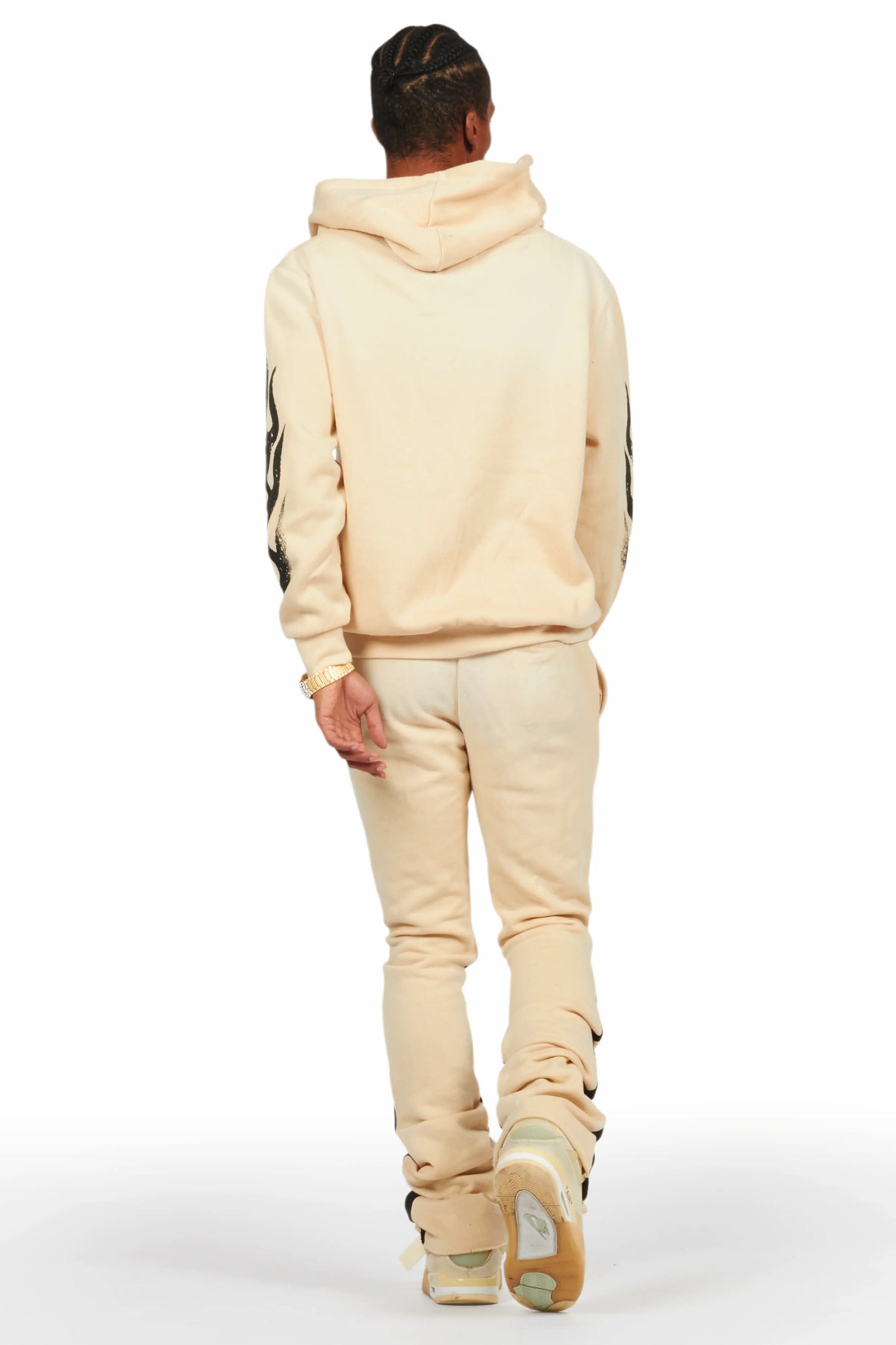 Boaz Beige Stacked Flare Hoodie Track Set