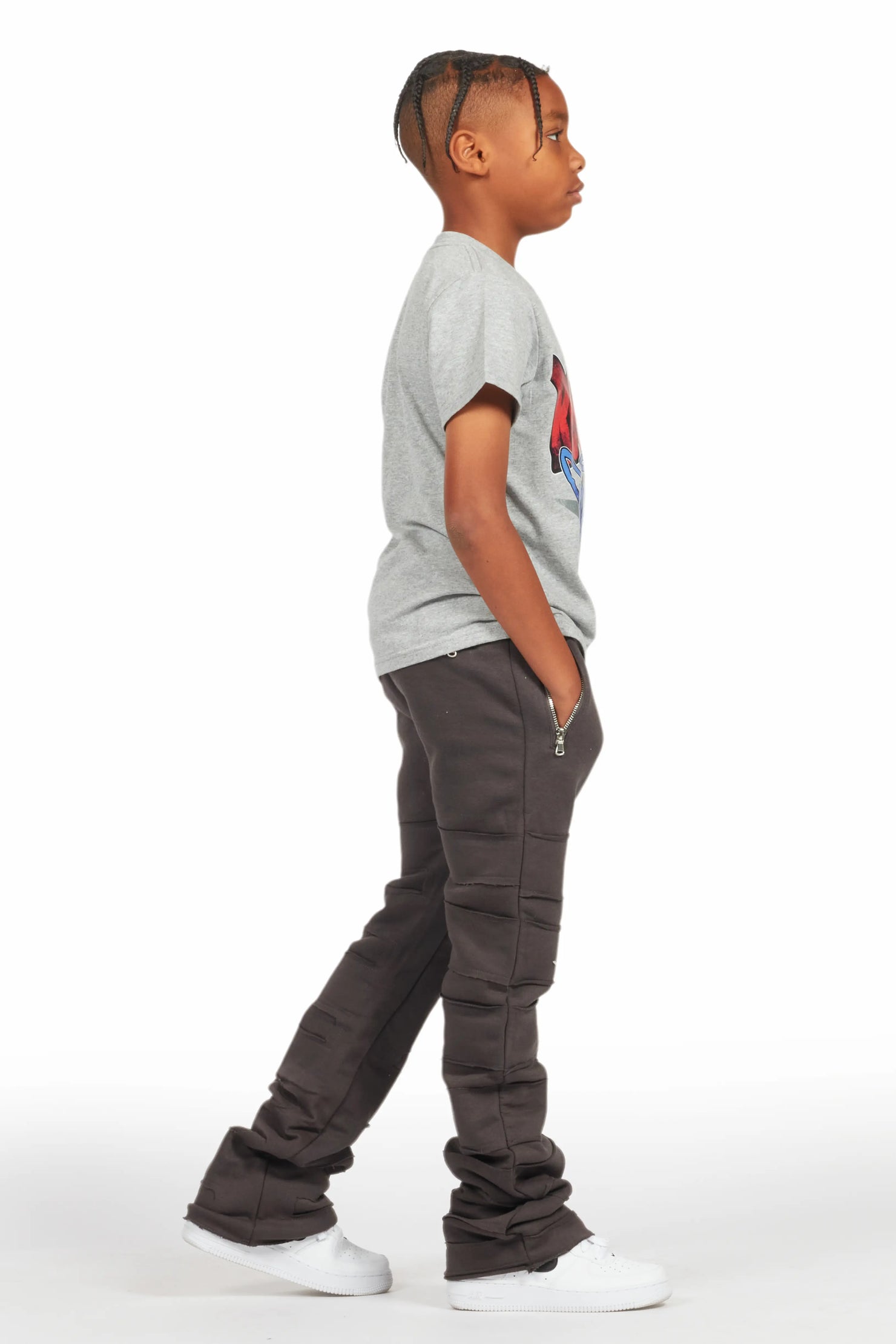 Boys Emilio Vintage Grey Stacked Flare Track Pant