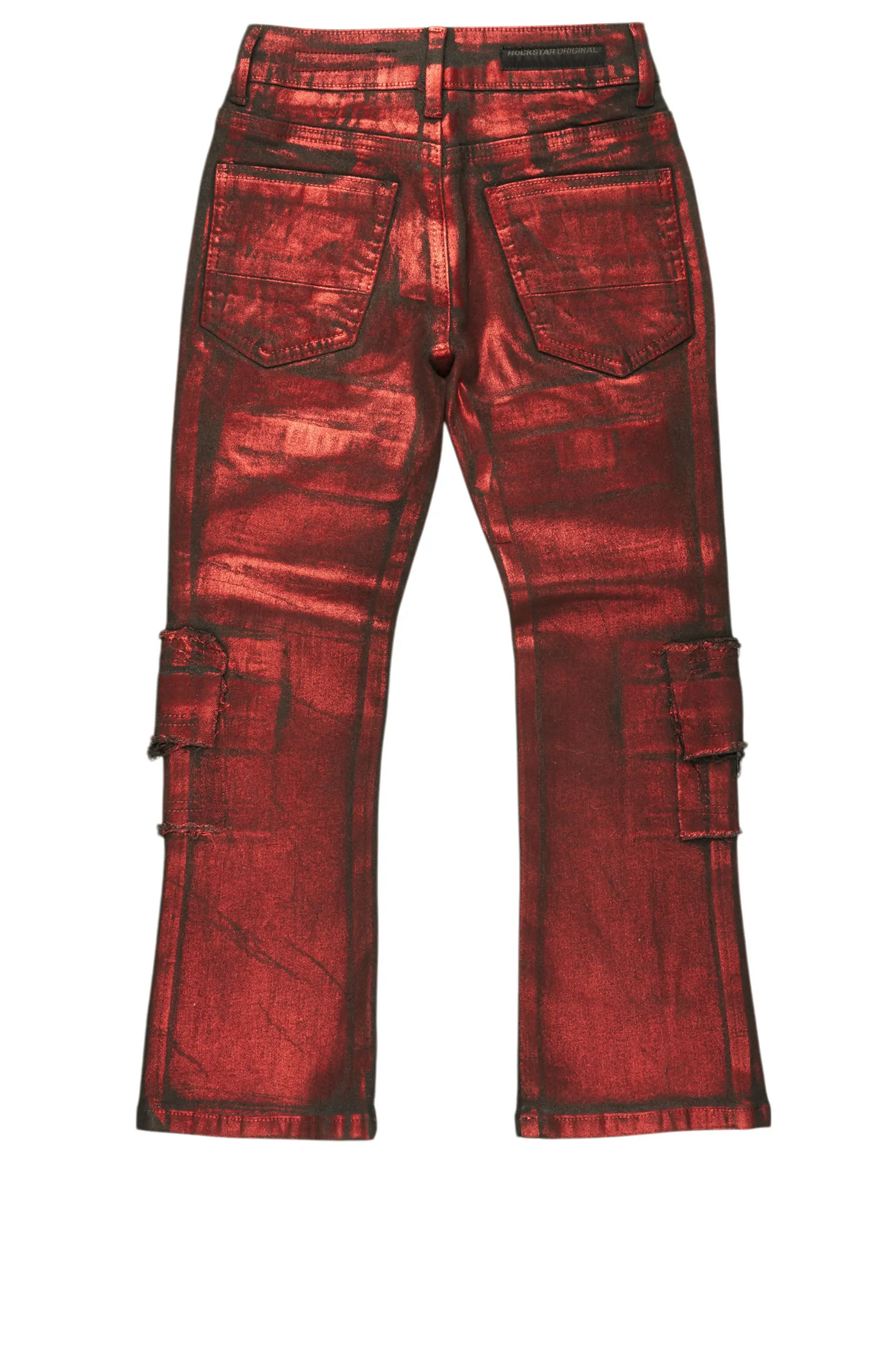 Girls Tyree Red Metallic Coated Stacked Flare Jean