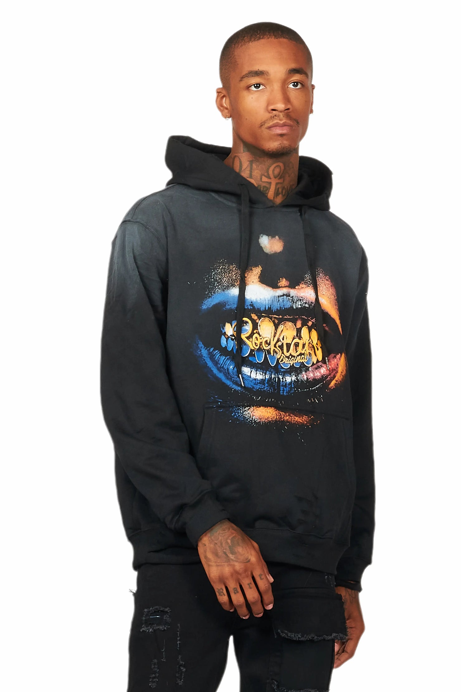 Jabbar Black Graphic Distressed Hoodie