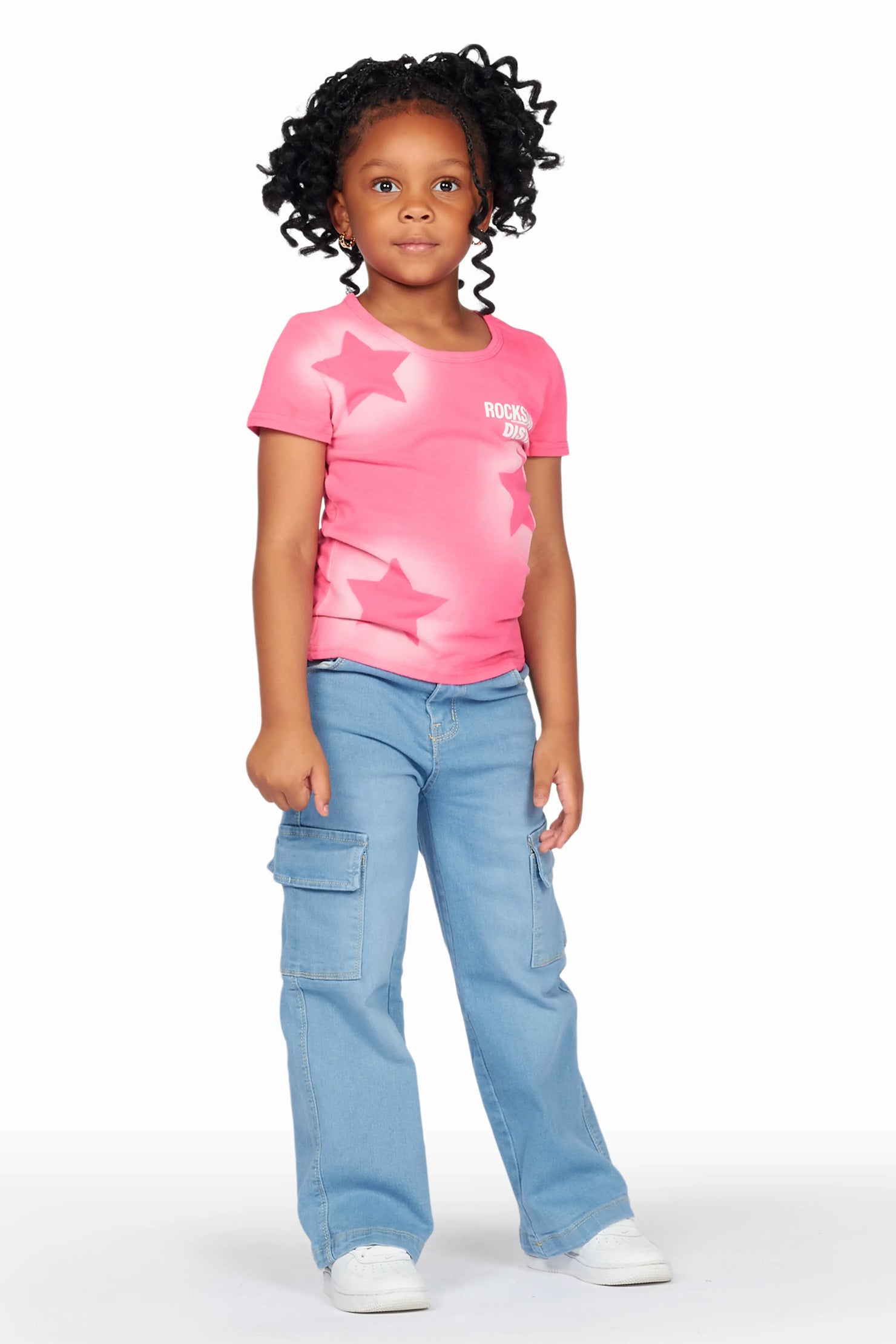 Girls Arana Fuchsia T-Shirt Wide Leg Cargo Jean Set